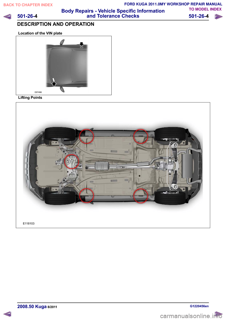 FORD KUGA 2011 1.G Workshop Manual �/�R�F�D�W�L�R�Q �R�I �W�K�H �9�,�1 �S�O�D�W�H
�(�����
�/�L�I�W�L�Q�J �3�R�L�Q�W�V
�(������
�*��������H�Q������� �.�X�J�D������
��������
�%�R�G�\ �5�H�S�D�L�U�V 