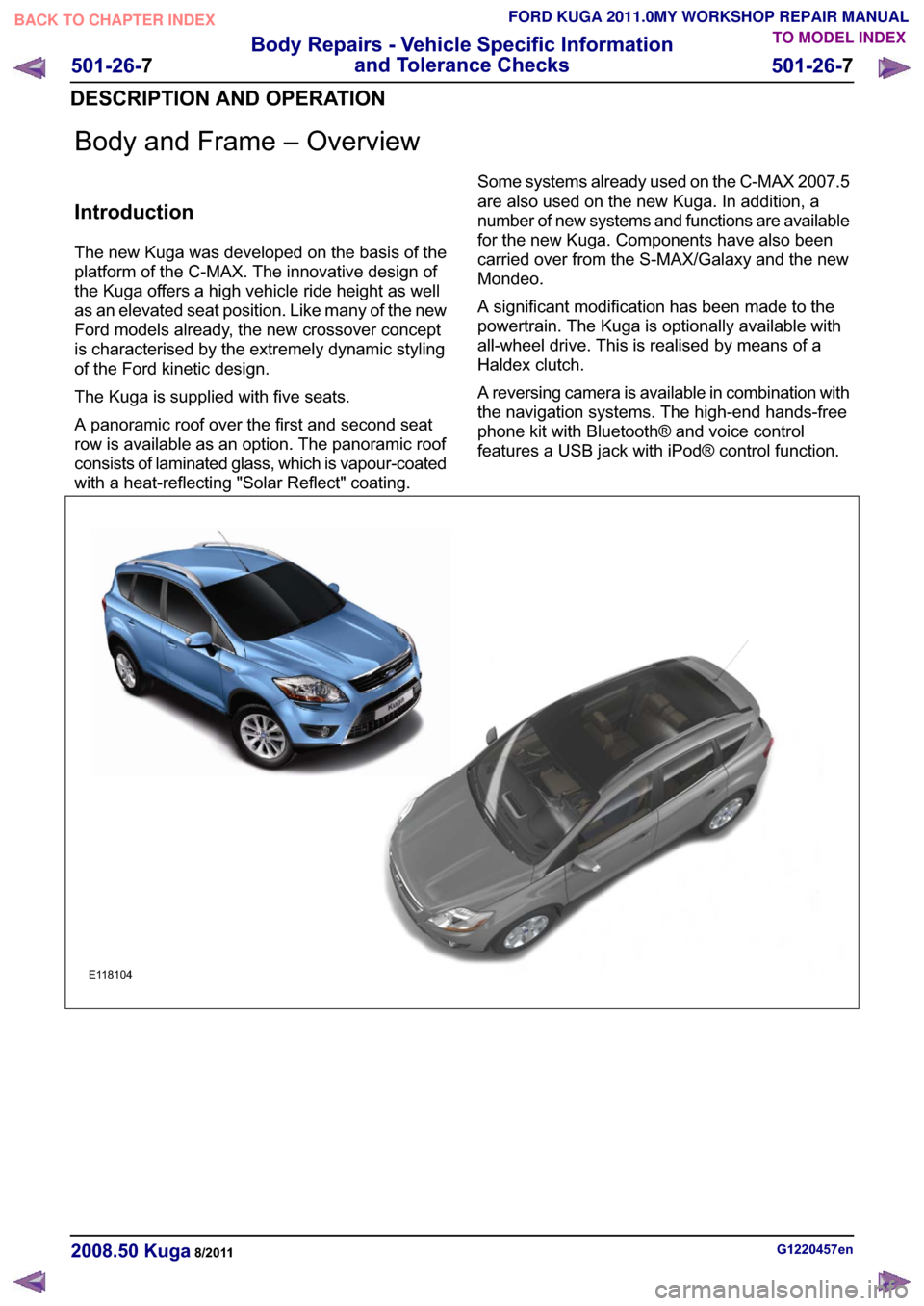FORD KUGA 2011 1.G Workshop Manual �%�R�G�\ �D�Q�G �)�U�D�P�H �