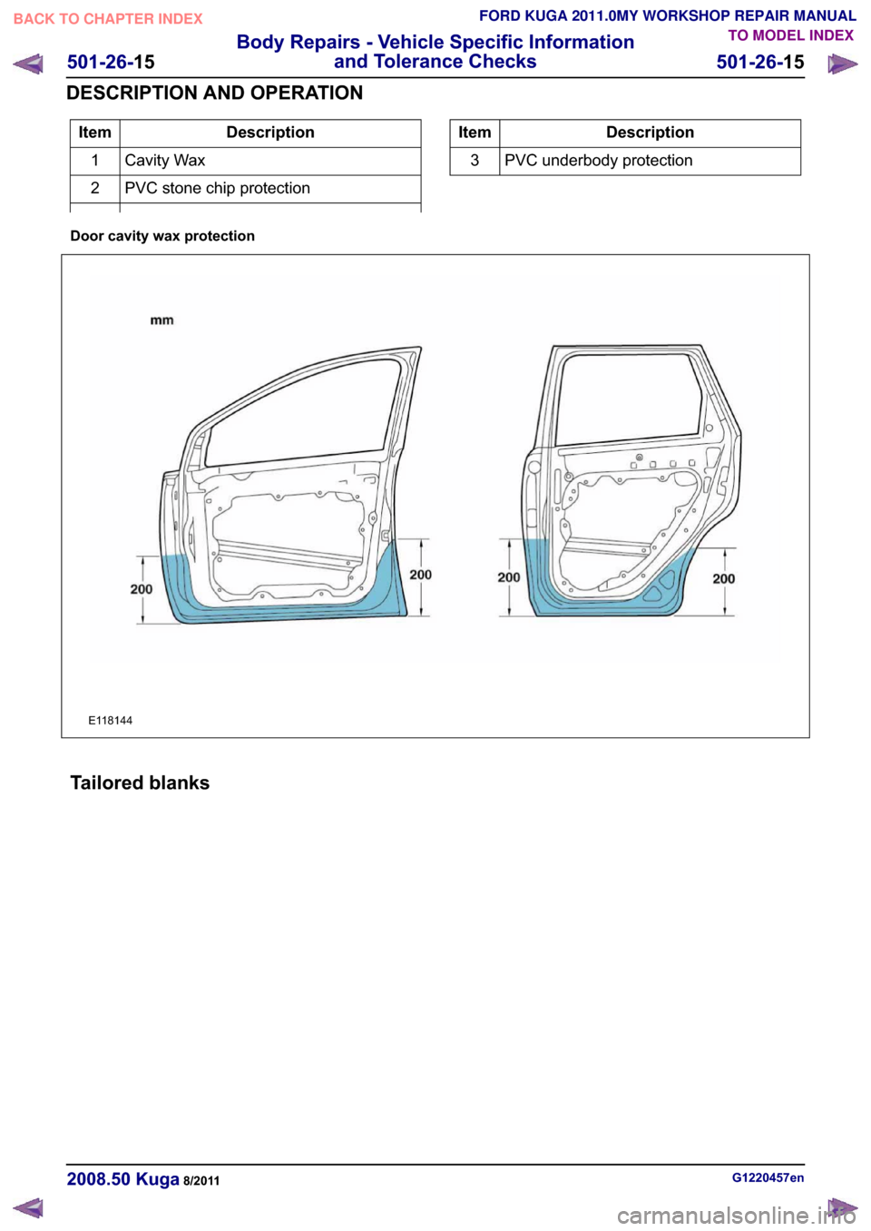 FORD KUGA 2011 1.G Workshop Manual ��H�V�F�U�L�S�W�L�R�Q
�,�W�H�P
�&�D�Y�L�W�\ �:�D�[
�
�3�9�& �V�W�R�Q�H �F�K�L�S �S�U�R�W�H�F�W�L�R�Q
���H�V�F�U�L�S�W�L�R�Q
�,�W�H�P
� �3�9�& �X�Q�G�H�U�E�R�G�\ �S�U�R�W�H�F�W�L�R�Q
��R�R�U �F�D