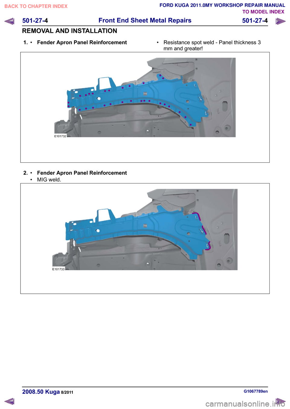 FORD KUGA 2011 1.G Workshop Manual �� �)�H�Q�G�H�U �$�S�U�R�Q �3�D�Q�H�O �5�H�L�Q�I�R�U�F�H�P�H�Q�W�