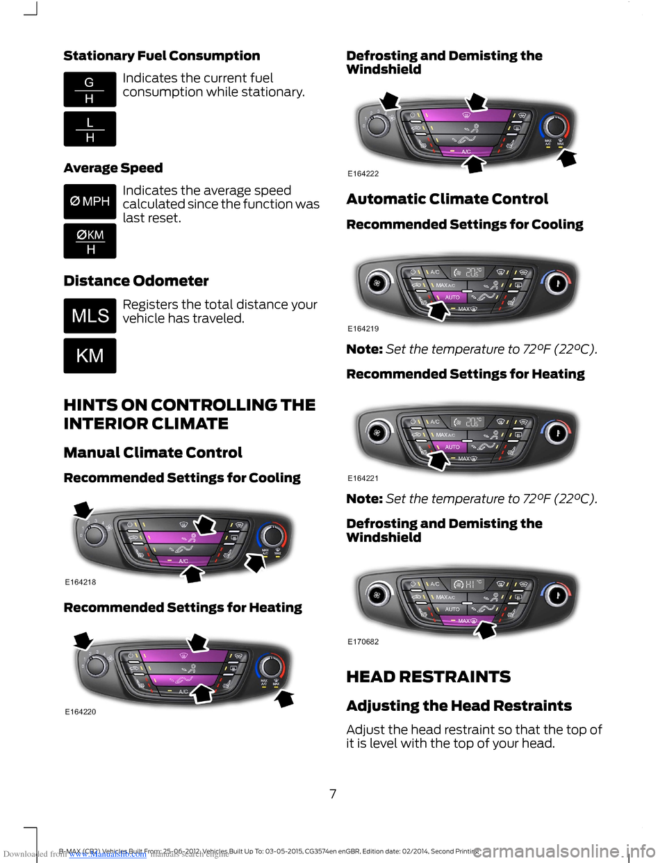 FORD B MAX 2014 1.G Quick Reference Guide Downloaded from www.Manualslib.com manuals search engine Stationary Fuel Consumption
Indicates the current fuelconsumption while stationary.
Average Speed
Indicates the average speedcalculated since t