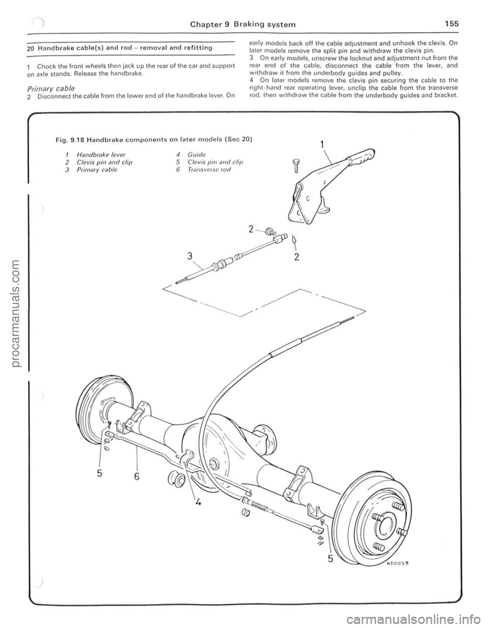 FORD CAPRI 1974 Workshop Manual ) Chapter 9 Braking syste m 155
20 Hllndbrake ctlble(s) and rod -removal and refitting
I Chock the hon wheels Ihen jack up Ihe rea, ollhe car and support on a~le stands. Release tho handbfilke . FORD CAPRI 1974 Workshop Manual ) Chapter 9 Braking syste m 155
20 Hllndbrake ctlble(s) and rod -removal and refitting
I Chock the hon wheels Ihen jack up Ihe rea, ollhe car and support on a~le stands. Release tho handbfilke .