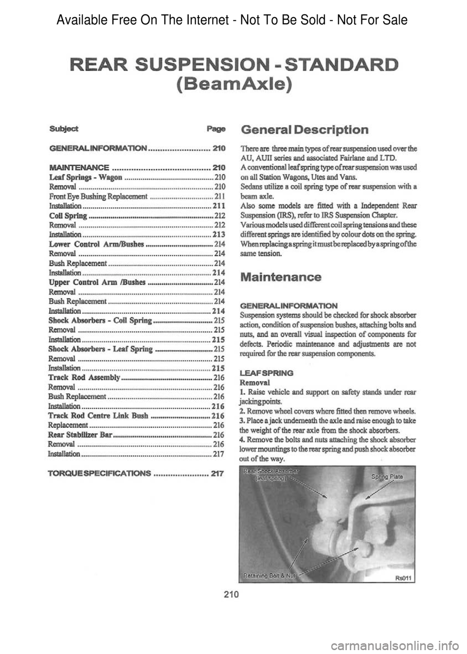FORD FALCON 1998 Workshop Manual Available Free On The Internet - Not To Be Sold - Not For Sale FORD FALCON 1998 Workshop Manual Available Free On The Internet - Not To Be Sold - Not For Sale