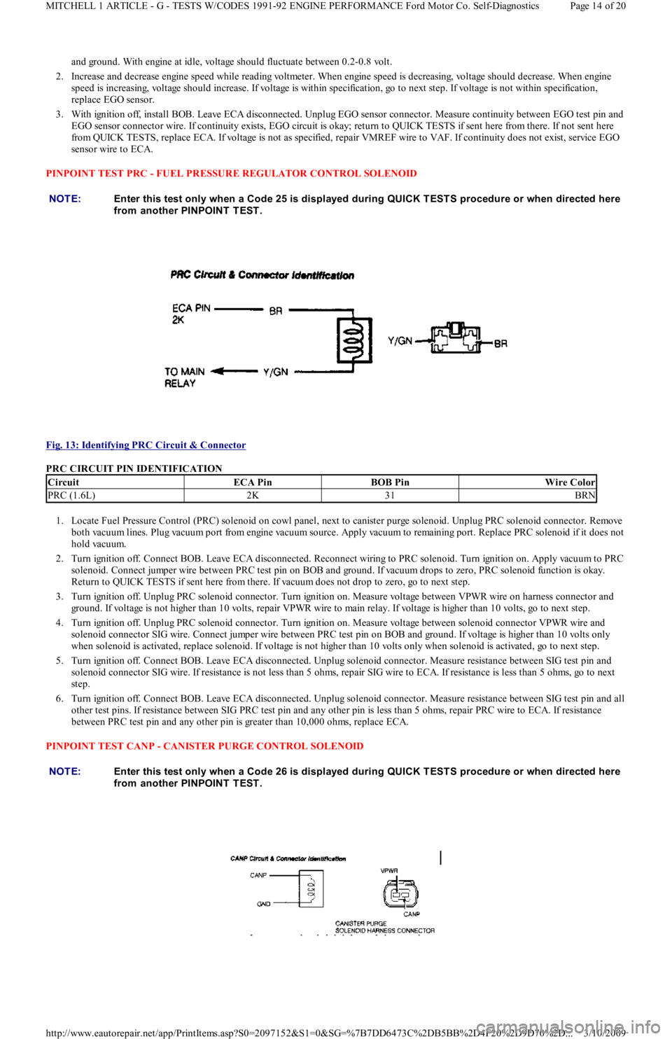 FORD FESTIVA 1991  Service Manual and ground. With engine at idle, voltage should fluctuate between 0.2-0.8 volt.  
2. Increase and decrease engine speed while reading voltmeter. When engine speed is decreasing, voltage should decreas