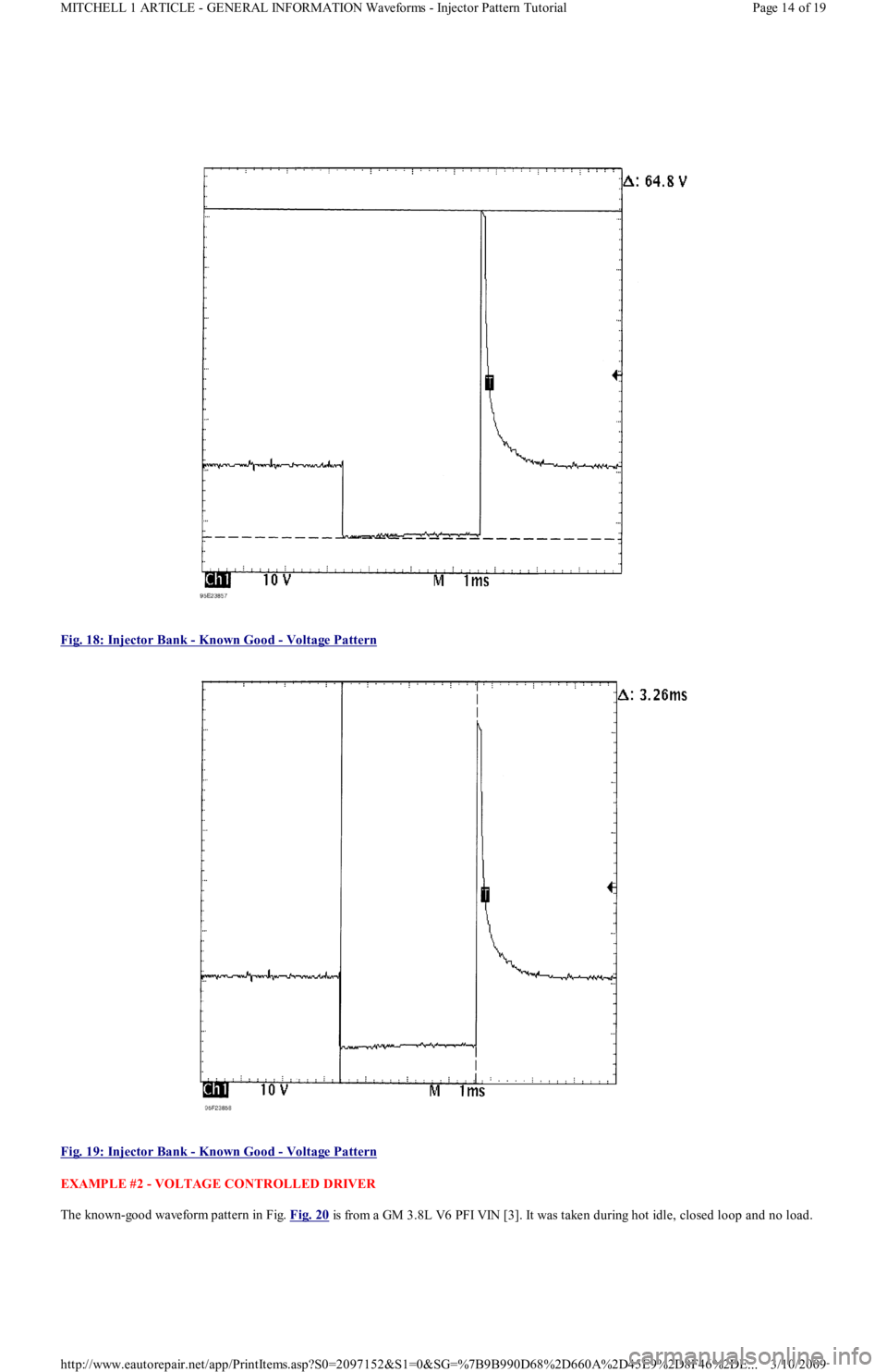 FORD FESTIVA 1991  Service Manual  
Fig. 18: Injector Bank 
- Known Good - Voltage Pattern 
 
Fig. 19: Injector Bank 
- Known Good - Voltage Pattern 
EXAMPLE #2 - VOLTAGE CONTROLLED DRIVER 
The known-good waveform pattern in Fig. Fig.