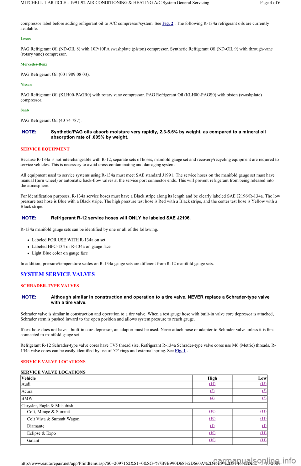 FORD FESTIVA 1991  Service Manual compressor label before adding refrigerant oil to A/C compressor/system. See Fig. 2 . The following R-134a refrigerant oils are currently 
available. 
Lexus 
PAG Refrigerant Oil (ND-OIL 8) with 10P/10