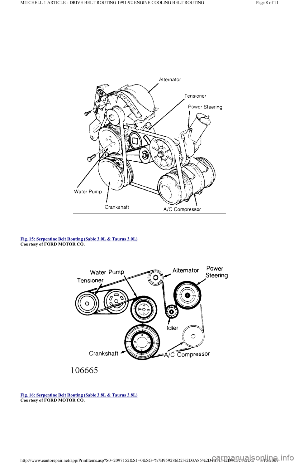 FORD FESTIVA 1991 Owners Manual  
Fig. 15: Serpentine Belt Routing (Sable 3.0L & Taurus 3.0L)
 
Courtesy of FORD MOTOR CO. 
 
Fig. 16: Serpentine Belt Routing (Sable 3.8L & Taurus 3.8L)
 
Courtesy of FORD MOTOR CO. 
Page 8 of 11 MIT