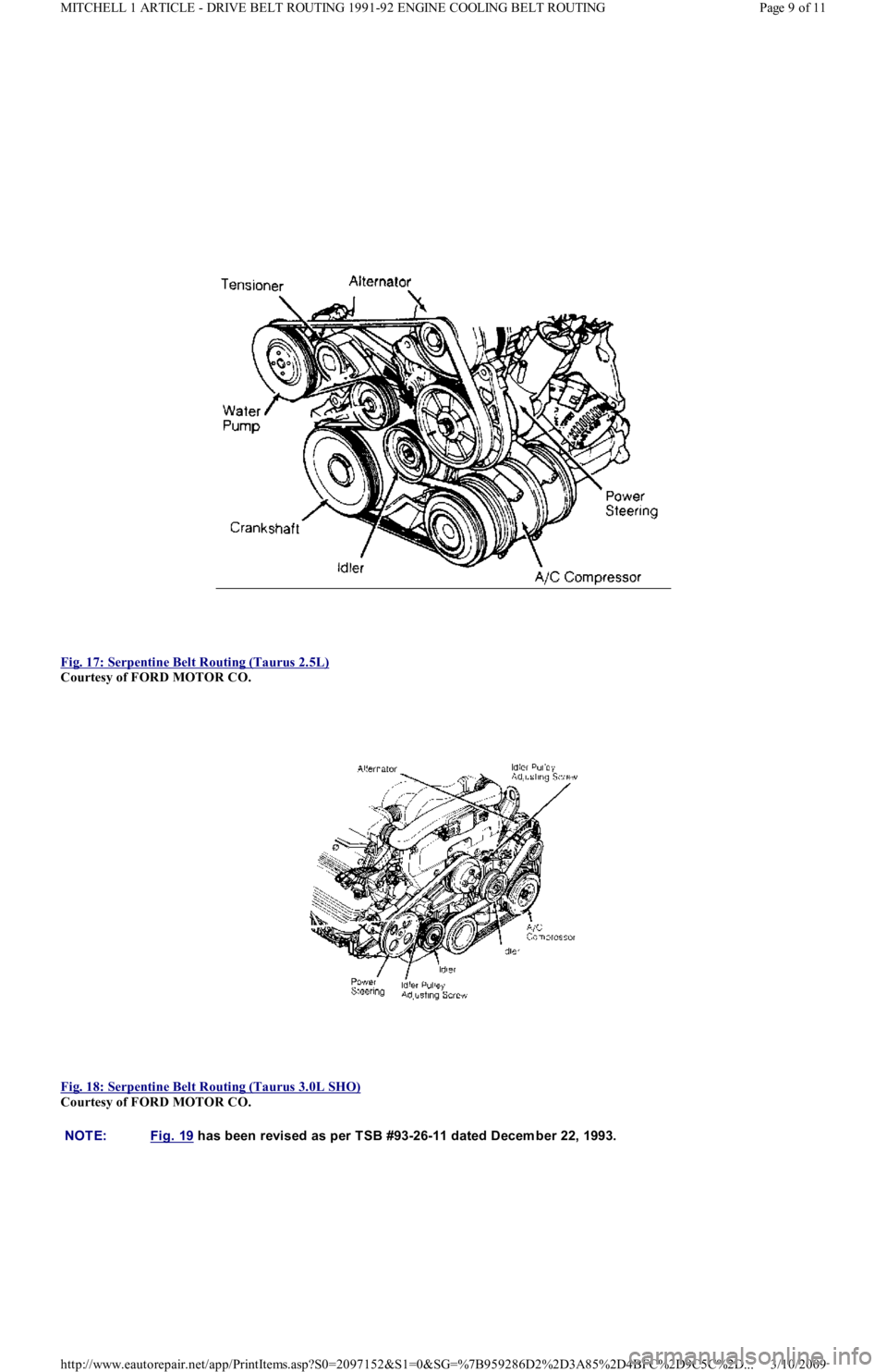 FORD FESTIVA 1991 Owners Manual  
Fig. 17: Serpentine Belt Routing (Taurus 2.5L)
 
Courtesy of FORD MOTOR CO. 
 
Fig. 18: Serpentine Belt Routing (Taurus 3.0L SHO)
 
Courtesy of FORD MOTOR CO. 
NOTE: Fig. 19 has been revised as per 
