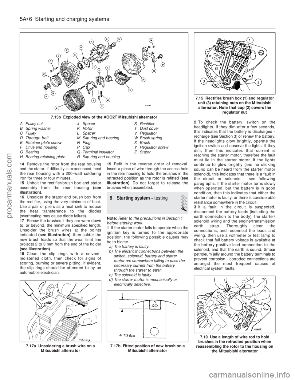FORD FIESTA 1989 Service Repair Manual 14Remove the rotor from the rear housing
and the stator. If difficulty is experienced, heat
the rear housing with a 200-watt soldering
iron for three or four minutes.
15 Unbolt the rectifier/brush box FORD FIESTA 1989 Service Repair Manual 14Remove the rotor from the rear housing
and the stator. If difficulty is experienced, heat
the rear housing with a 200-watt soldering
iron for three or four minutes.
15 Unbolt the rectifier/brush box