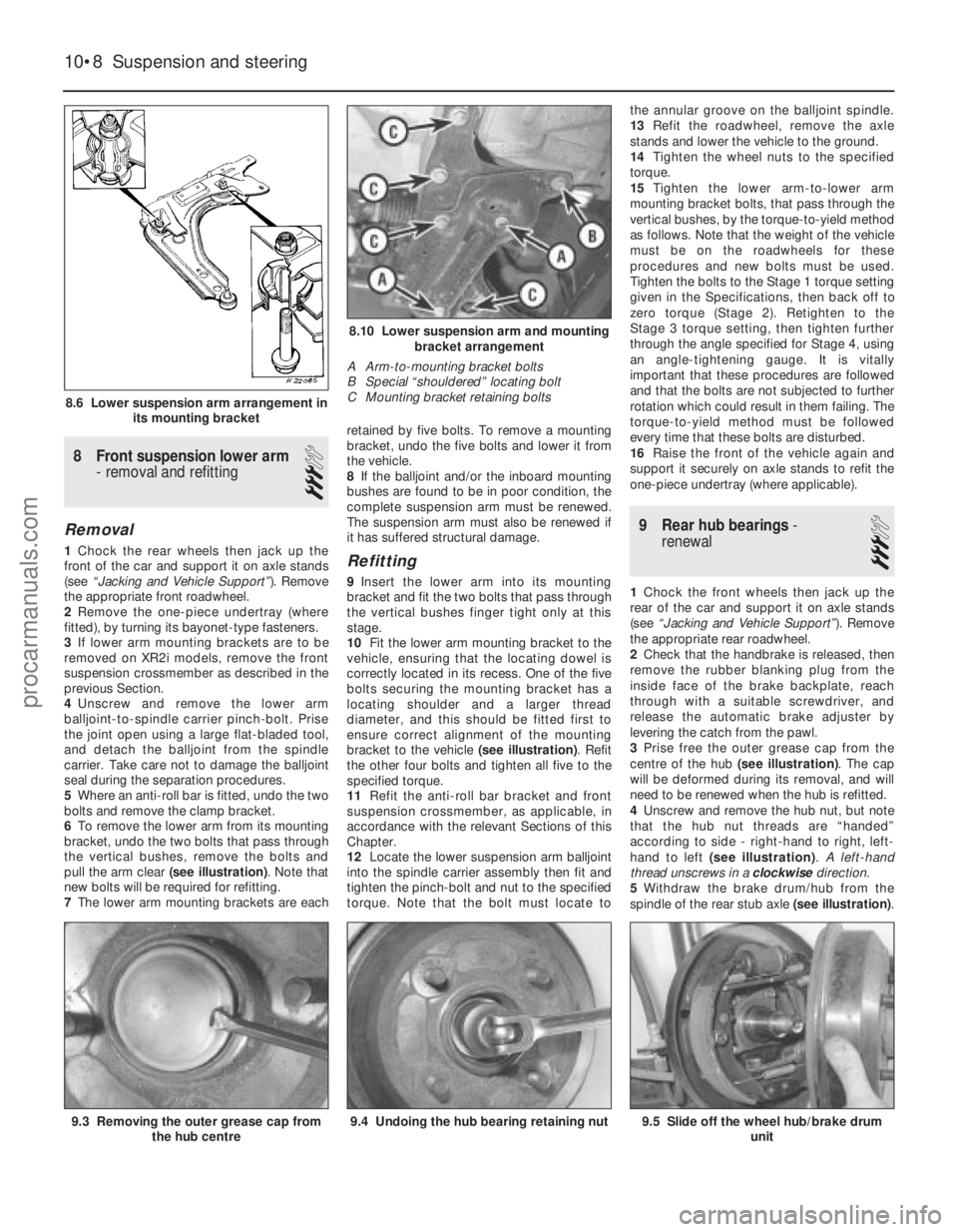 FORD FIESTA 1989 Service Repair Manual 8 Front suspension lower arm- removal and refitting
3
Removal
1Chock the rear wheels then jack up the
front of the car and support it on axle stands
(see “Jacking and Vehicle Support” ). Remove
t FORD FIESTA 1989 Service Repair Manual 8 Front suspension lower arm- removal and refitting
3
Removal
1Chock the rear wheels then jack up the
front of the car and support it on axle stands
(see “Jacking and Vehicle Support” ). Remove
t