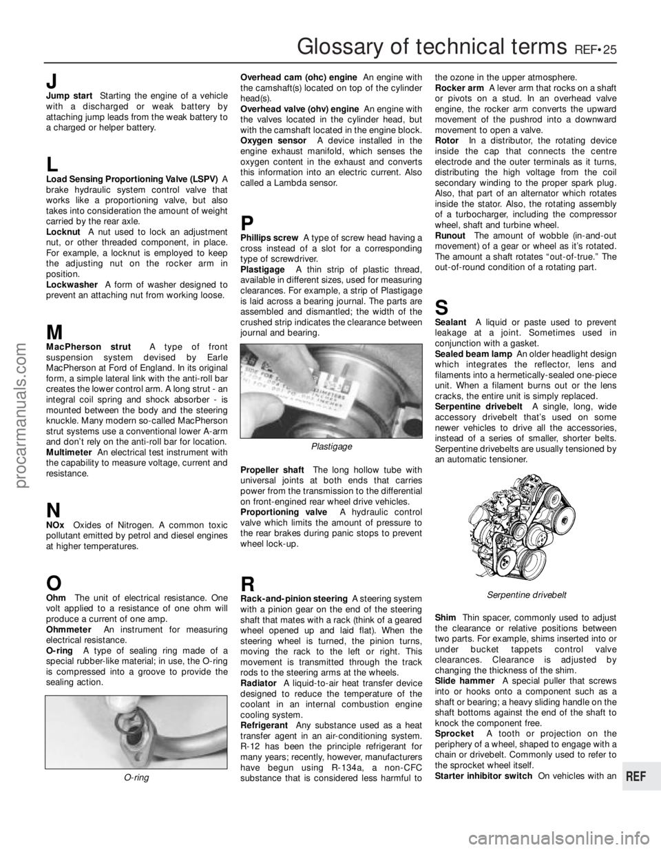 FORD FIESTA 1989 Service Repair Manual 1595 Ford Fiesta Remake
Glossary of technical termsREF•25
REF
JJump startStarting the engine of a vehicle
with a discharged or weak battery by
attaching jump leads from the weak battery to
a charged FORD FIESTA 1989 Service Repair Manual 1595 Ford Fiesta Remake
Glossary of technical termsREF•25
REF
JJump startStarting the engine of a vehicle
with a discharged or weak battery by
attaching jump leads from the weak battery to
a charged