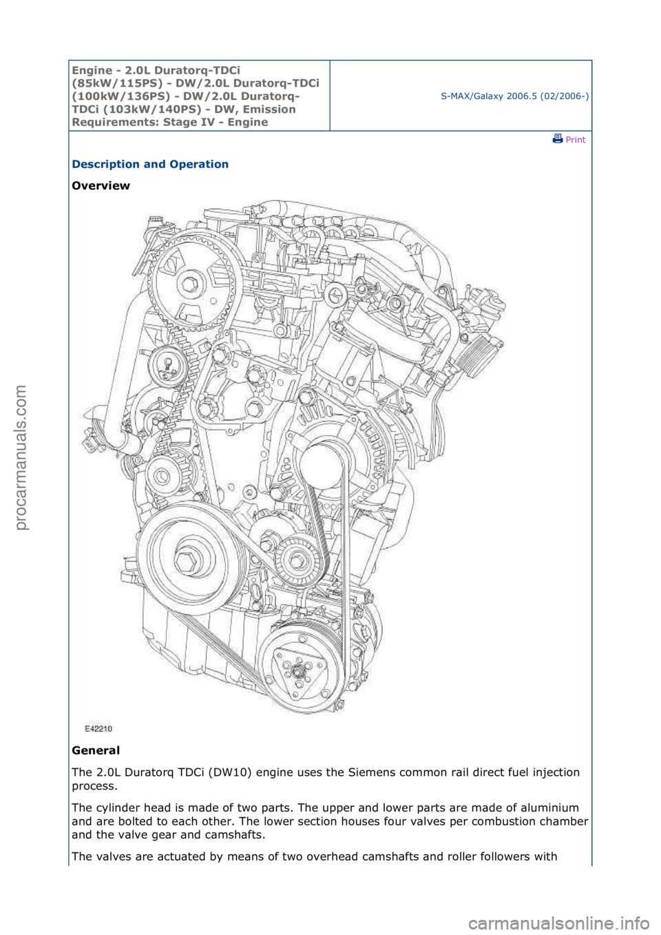 FORD GALAXY 2006  Service Repair Manual Engine - \b.0L \furatorq-T\fCi 
(85kW/115PS) - \fW/\b.0L \furatorq-T\fCi 
(100kW/136PS) - \fW/\b.0L \furatorq-
T\fCi (103kW/140PS) - \fW, Emission 
Requirements: Stage IV - Engine
S-MAX/G\bl\bxy\f2006