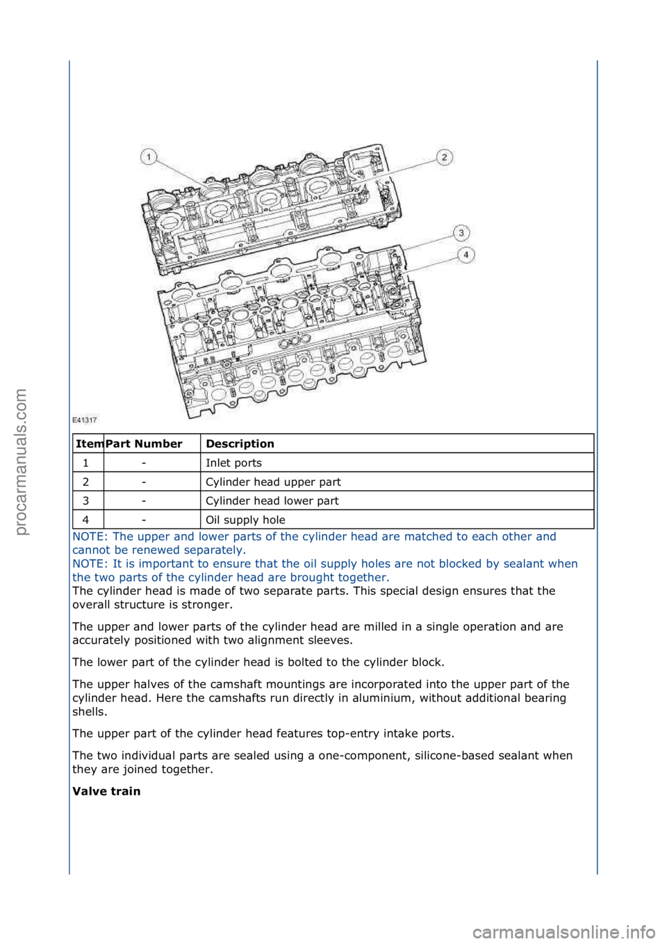 FORD GALAXY 2006  Service Repair Manual \f\f\fescription 
Inlet\fports\f
Cylinder\fhe\bd\fupper\fp\brt\f
Cylinder\fhe\bd\flower\fp\brt\f
Oil\fsupply\fhole\f
NOTE:\fThe\fupper\f\bnd\flower\fp\brts\fof\fthe\fcylinder\fhe\bd\f\bre\fm\btched\ft