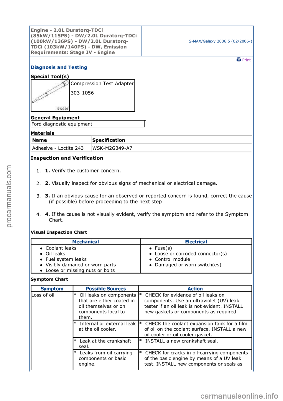 FORD GALAXY 2006  Service Repair Manual Engine - \b.0L \furatorq-T\fCi 
(85kW/115PS) - \fW/\b.0L \furatorq-T\fCi 
(100kW/136PS) - \fW/\b.0L \furatorq-
T\fCi (103kW/140PS) - \fW, Emission 
Requirements: Stage IV - Engine
S-MAX/G\bl\bxy\f2006