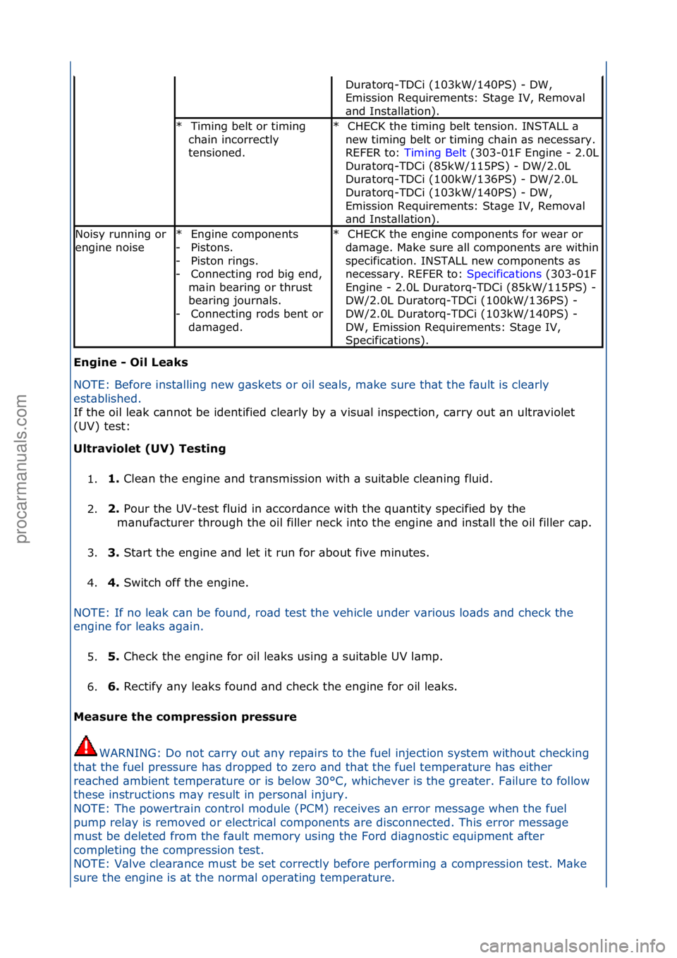 FORD GALAXY 2006  Service Repair Manual Engine - Oil Leaks 
NOTE:\fBefore\finst\blling\fnew\fg\bskets\for\foil\fse\bls,\fm\bke
\fsure\fth\bt\fthe\ff\bult\fis\fcle\brly\f
est\bblished.\f
If\fthe\foil\fle\bk\fc\bnnot\fbe\fidentified\fcle\brly