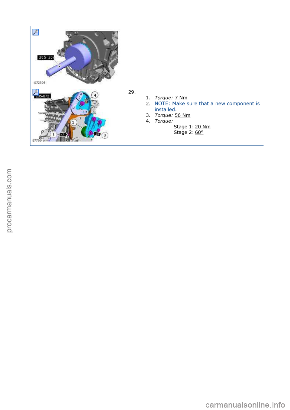 FORD GALAXY 2006  Service Repair Manual 29. \f\f1.Torque\b  7\fNm
\f
2. NOTE:\fM\bke\fsure\fth\bt\f\b\fnew\fcomponent\fis\f
in

st\blled.\f
3. Torque\b  5
 6\fNm\f
4. Torque\b  \f
20\fNm
\f
60
°\f
St\bge\f1:\f
St\bge\f2:\f
\f\f
\f\f
Стр