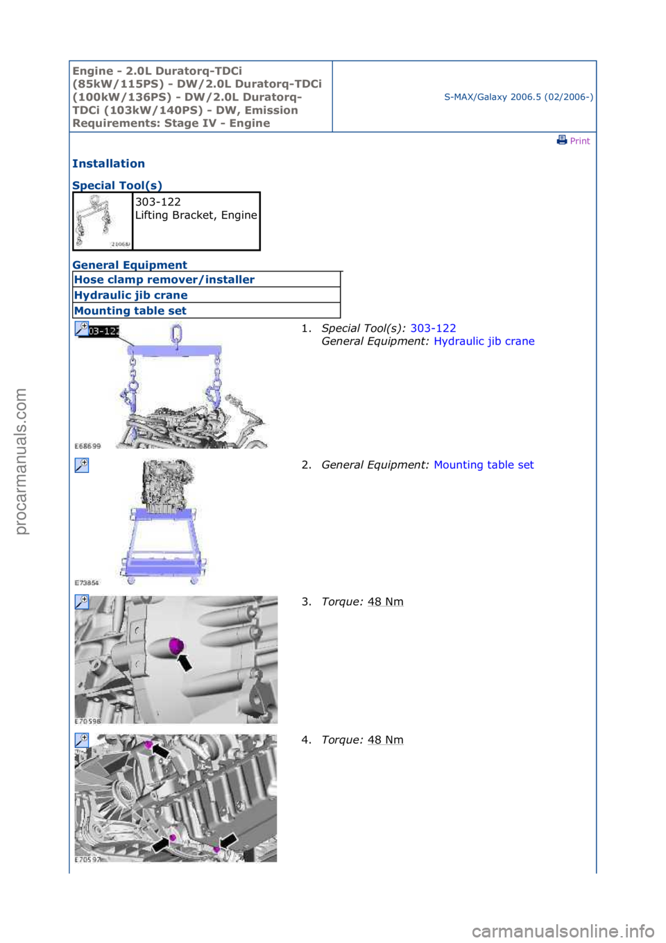 FORD GALAXY 2006  Service Repair Manual Engine - \b.0L \furatorq-T\fCi 
(85kW/115PS) - \fW/\b.0L \furatorq-T\fCi 
(100kW/136PS) - \fW/\b.0L \furatorq-
T\fCi (103kW/140PS) - \fW, Emission 
Requirements: Stage IV - Engine
S-MAX/G\bl\bxy\f2006