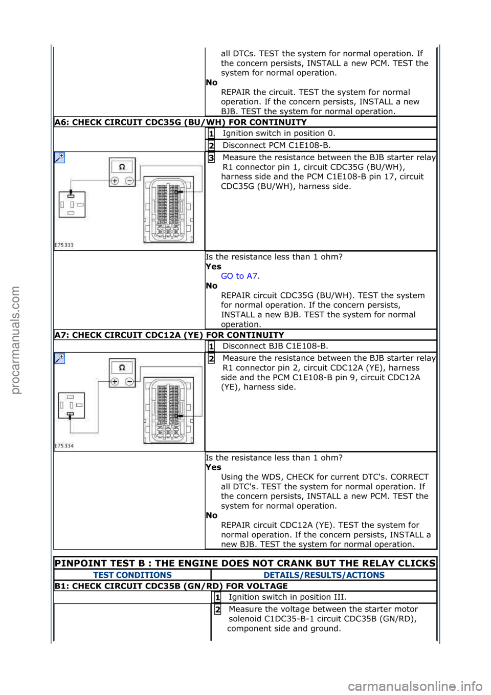 FORD GALAXY 2006  Service Repair Manual \bll\fDTCs.\fTEST\fthe\fsystem\ffor\fnorm\bl\foper\btion.\fIf\f
the\fconcern\fpersists,\fINSTALL\f\b\fnew\fPCM.\fTEST\fthe\f
system\ffor\fnorm\bl\foper\btion.\f
No\b
REPAIR\fthe\fcircuit.\fTEST\fthe\f