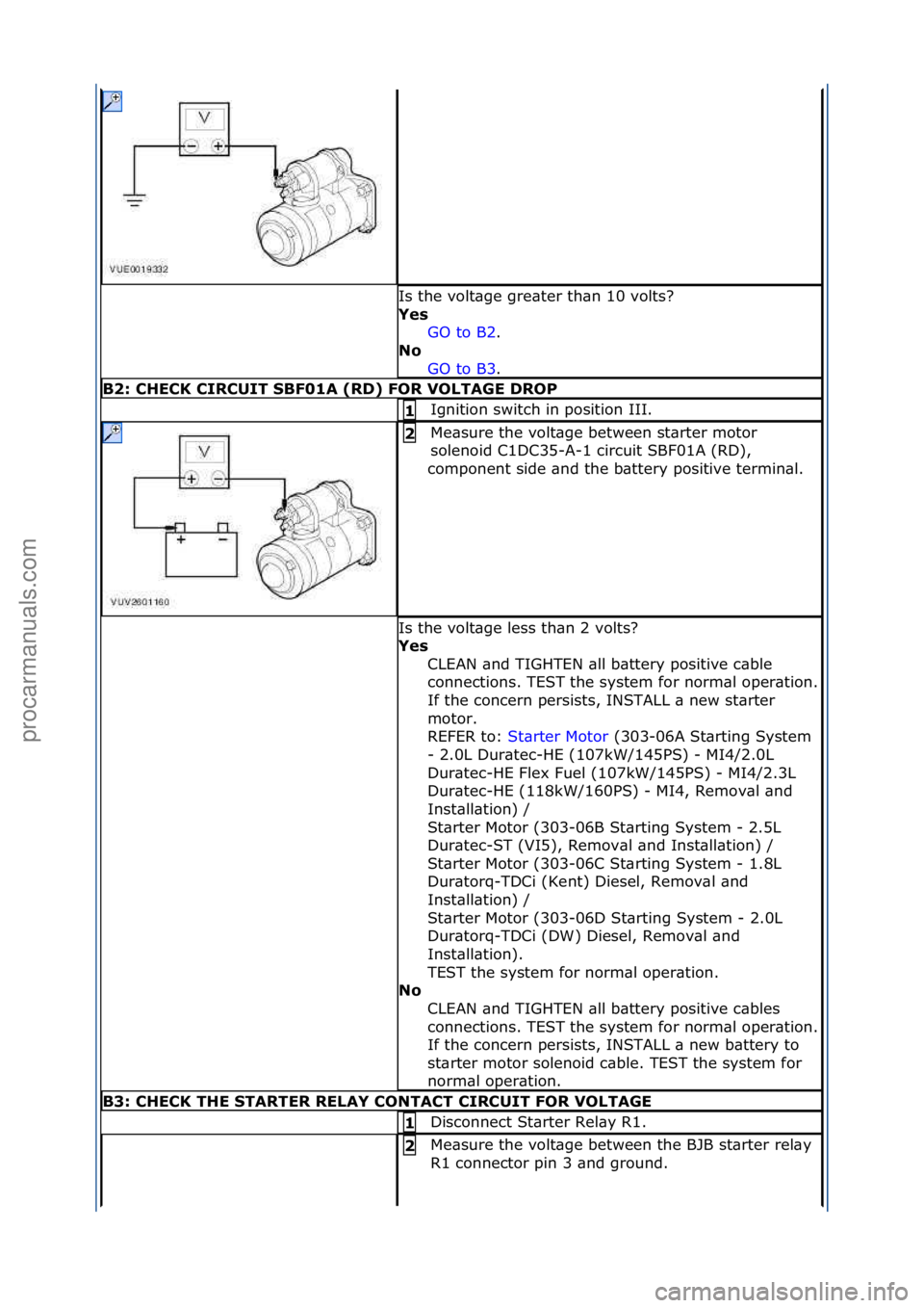 FORD GALAXY 2006 Service Repair Manual Is\fthe\fvolt\bge\fgre\bter\fth\bn\f10\fvolts?\f
Yes\bGO\fto\fB2.\f\f
No \b
GO
\fto\fB3.\f\f
B2:\bCHECK\bCIRCUIT\bSBF01A\b(RD)\bFOR\bVOLTAGE\bDROP
Ignition\fswitch\fin\fposition\fIII.\f1\b
Me\bsure\f FORD GALAXY 2006 Service Repair Manual Is\fthe\fvolt\bge\fgre\bter\fth\bn\f10\fvolts?\f
Yes\bGO\fto\fB2.\f\f
No \b
GO
\fto\fB3.\f\f
B2:\bCHECK\bCIRCUIT\bSBF01A\b(RD)\bFOR\bVOLTAGE\bDROP
Ignition\fswitch\fin\fposition\fIII.\f1\b
Me\bsure\f
