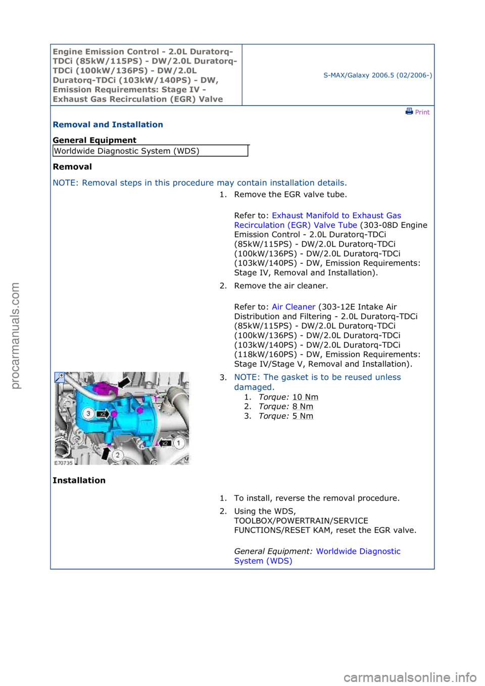 FORD GALAXY 2006  Service Repair Manual Engine Emi\b\bion Cont\fol - 2.0L Du\fato\fq-
TDCi (85kW/115PS) - DW/2.0L Du\fato\fq-
TDCi (100kW/136PS) - DW/2.0L 
Du\fato\fq-TDCi (103kW/140PS) - DW, 
Emi\b\bion Requi\fement\b: Stage IV - 
Exhau\bt