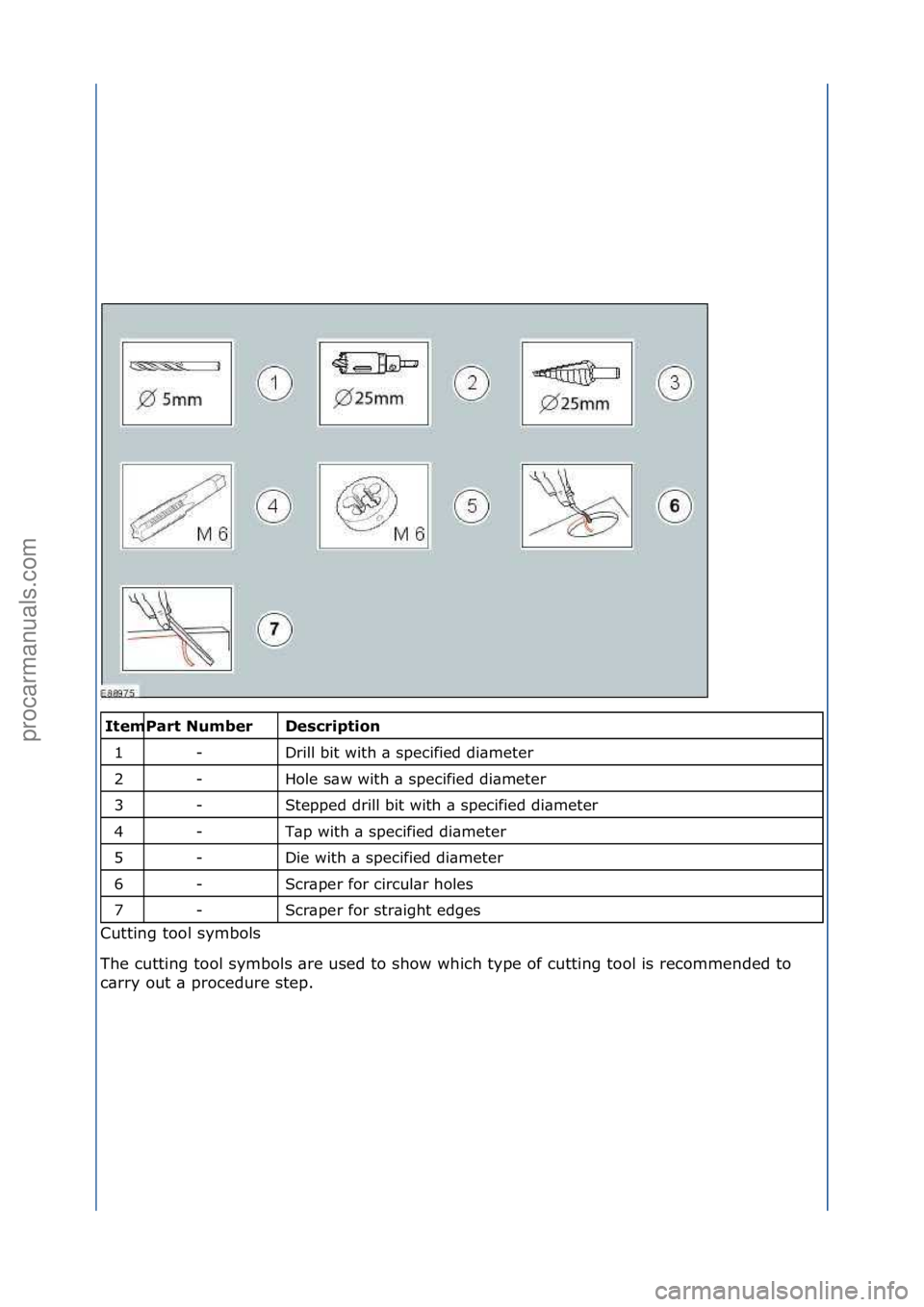 FORD GALAXY 2006  Service User Guide \f\fDescrip\fion 
Drill\fbit\fwith\f\b\fspecified\fdi\bmeter\f
Hole\fs\bw\fwith\f\b\fspecified\fdi\bmeter\f
Stepped\fdrill\fbit\fwith\f\b\fspecified\fdi\bmeter\f
T\bp\fwith\f\b\fspecified\fdi\bmeter\f