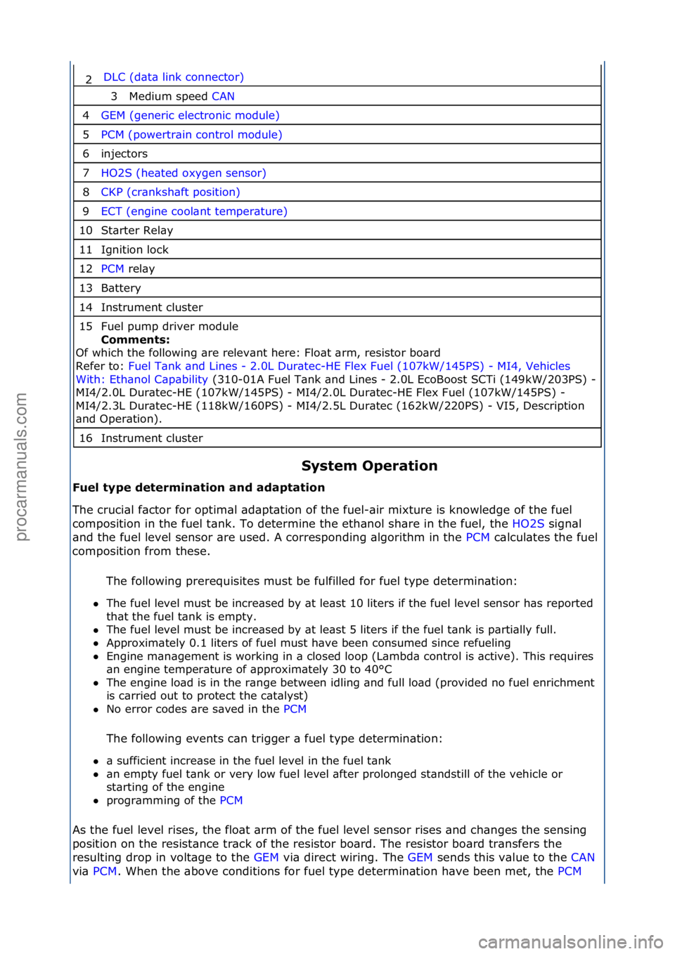 FORD GALAXY 2006  Service Repair Manual DLC\f(d\bt\b\flink\fconnector)\f
Medium\fspeed\fCAN\f
GEM\f(generic\felectronic\fmodule) \f
PCM\f(powertr\bin\fcontrol\fmodule) \f
injectors\f
HO2S\f(he\bted\foxygen\fsensor)\f
CKP\f(cr\bnksh\bft\fpos