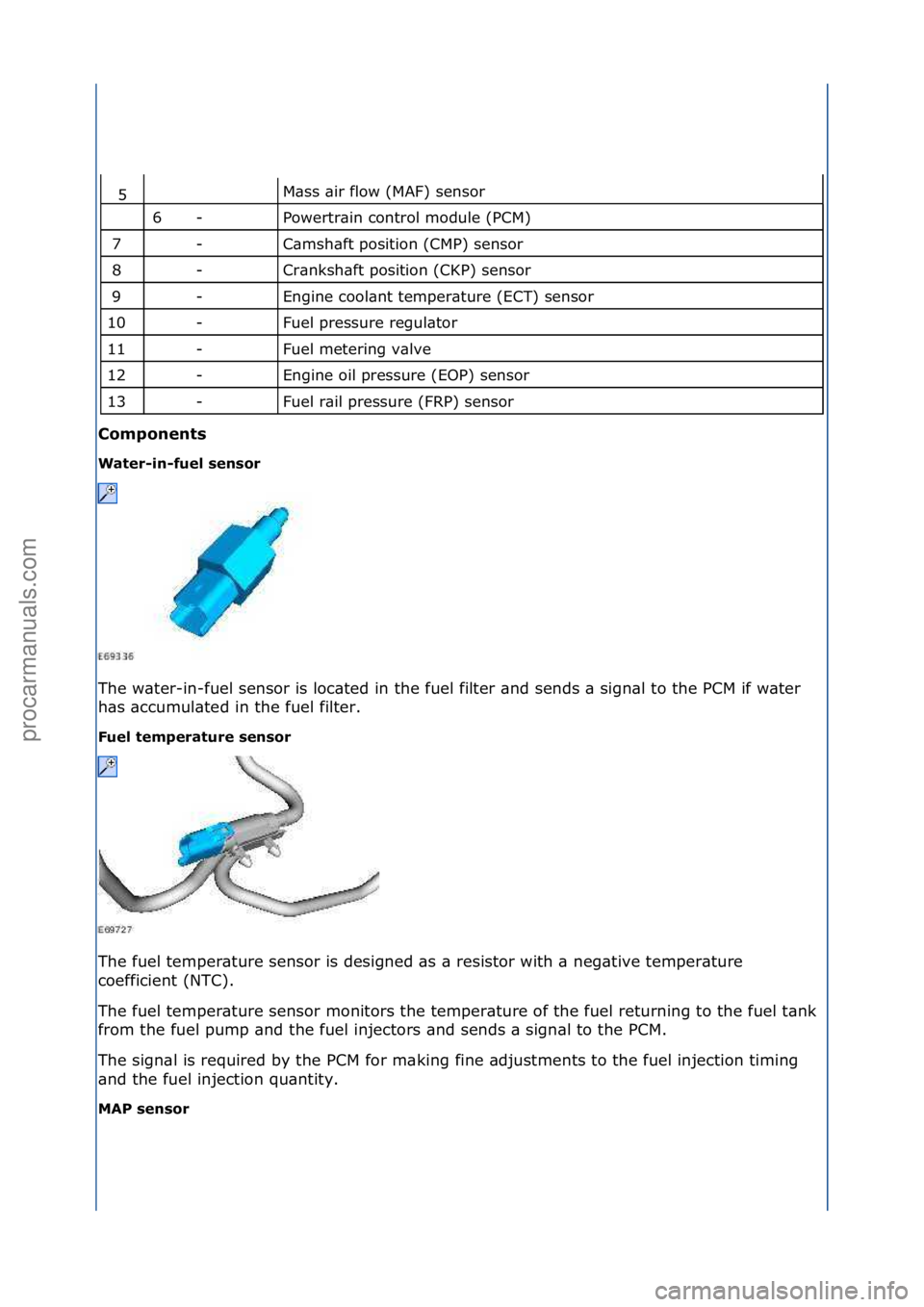 FORD GALAXY 2006  Service Repair Manual M\bss\f\bir\fflow\f(MAF)\fsensor\f
Powertr\bin\fcontrol\fmodule\f(PCM)\f
C\bmsh\bft\fposition\f(CMP)\fsensor\f
Cr\bnksh\bft\fposition\f(CKP)\fsensor\f
Engine\fcool\bnt\ftemper\bture\f(ECT)\fsensor\f
F
