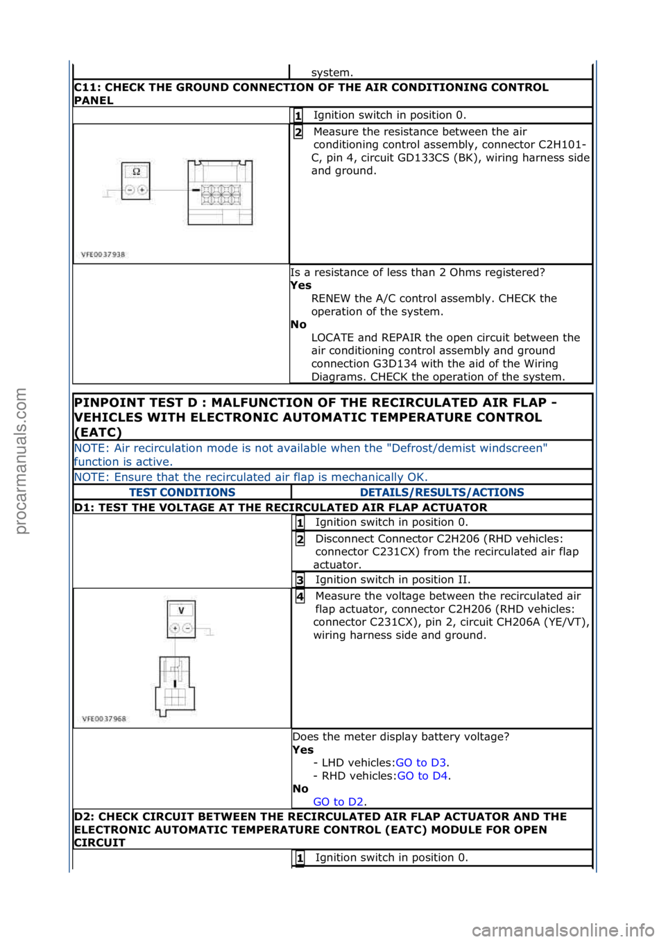 FORD GALAXY 2006  Service Repair Manual system.\f
C11:\bCHECK\bTHE\bGROUND\bCONNECTION\bOF\bTHE\bAIR\bCONDITIONING\bCONTROL\b
PANEL
Ignition\fswitch\fin\fposition\f0.\f1\b
Me\bsure\fthe\fresist\bnce\fbetween\fthe\f\bir\f
conditioning\fcontr