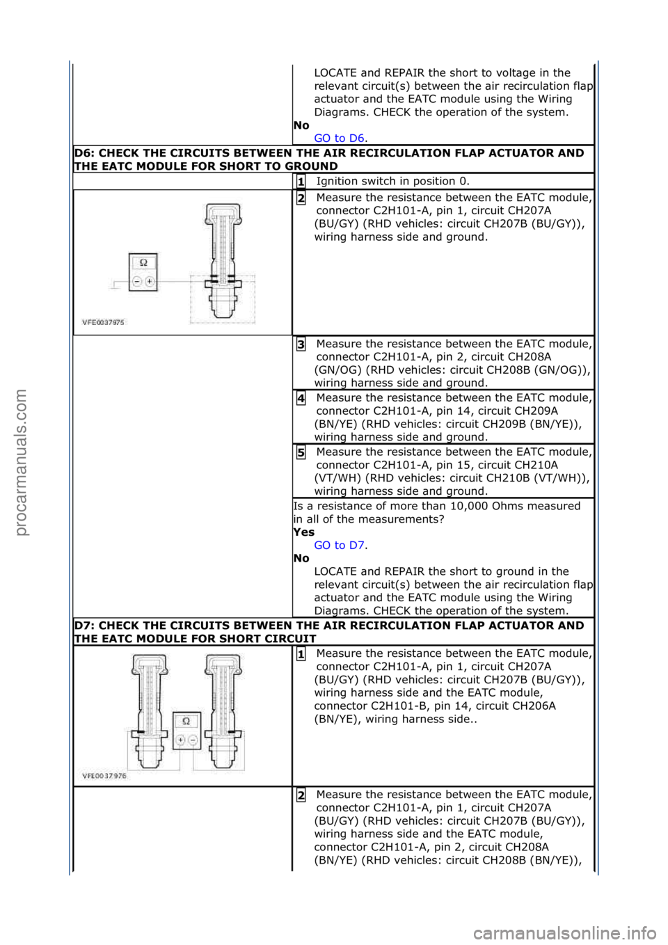 FORD GALAXY 2006  Service Repair Manual LOCATE\f\bnd\fREPAIR\fthe\fshort\fto\fvolt\bge\fin\fthe\f
relev\bnt\fcircuit(s)\fbetween\fthe\f\bir\frecircul\btion\ffl\bp\f
\bctu\btor\f\bnd\fthe\fEATC\fmodule\fusing\fthe\fWiring\f
Di\bgr\bms.\fCHEC