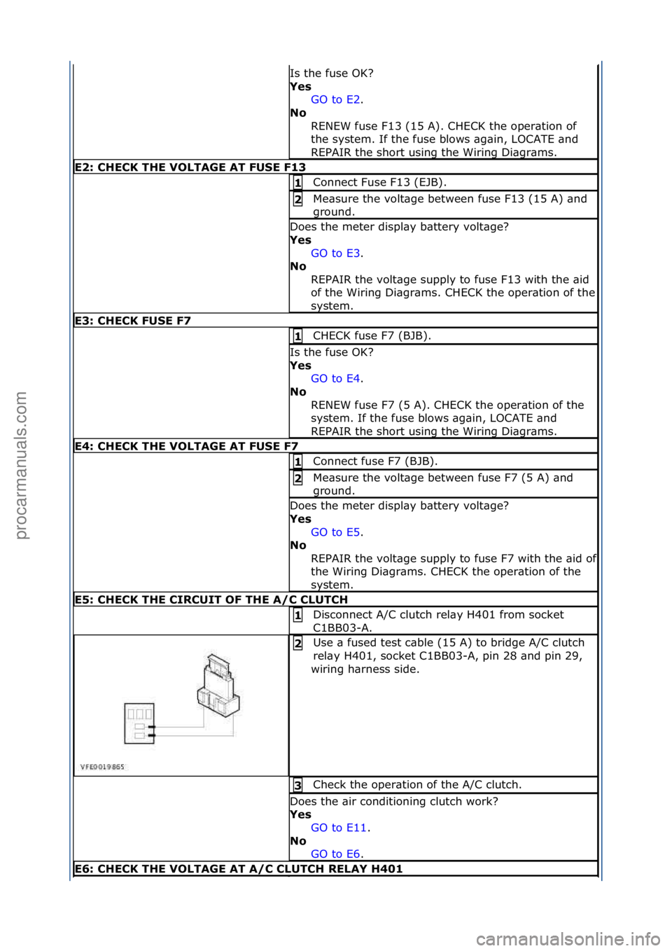FORD GALAXY 2006  Service Repair Manual Is\fthe\ffuse\fOK?\f
Yes\bGO\fto\fE2 .\f\f
No\b
R

ENEW\ffuse\fF13\f(15\fA).\fCHECK\fthe\foper\btion\fof\f
the\fsystem.\fIf\fthe\ffuse\fblows\f\bg\bin,\fLOCATE\f\bnd\f
REPAIR\fthe\fshort\fusing\fthe\f