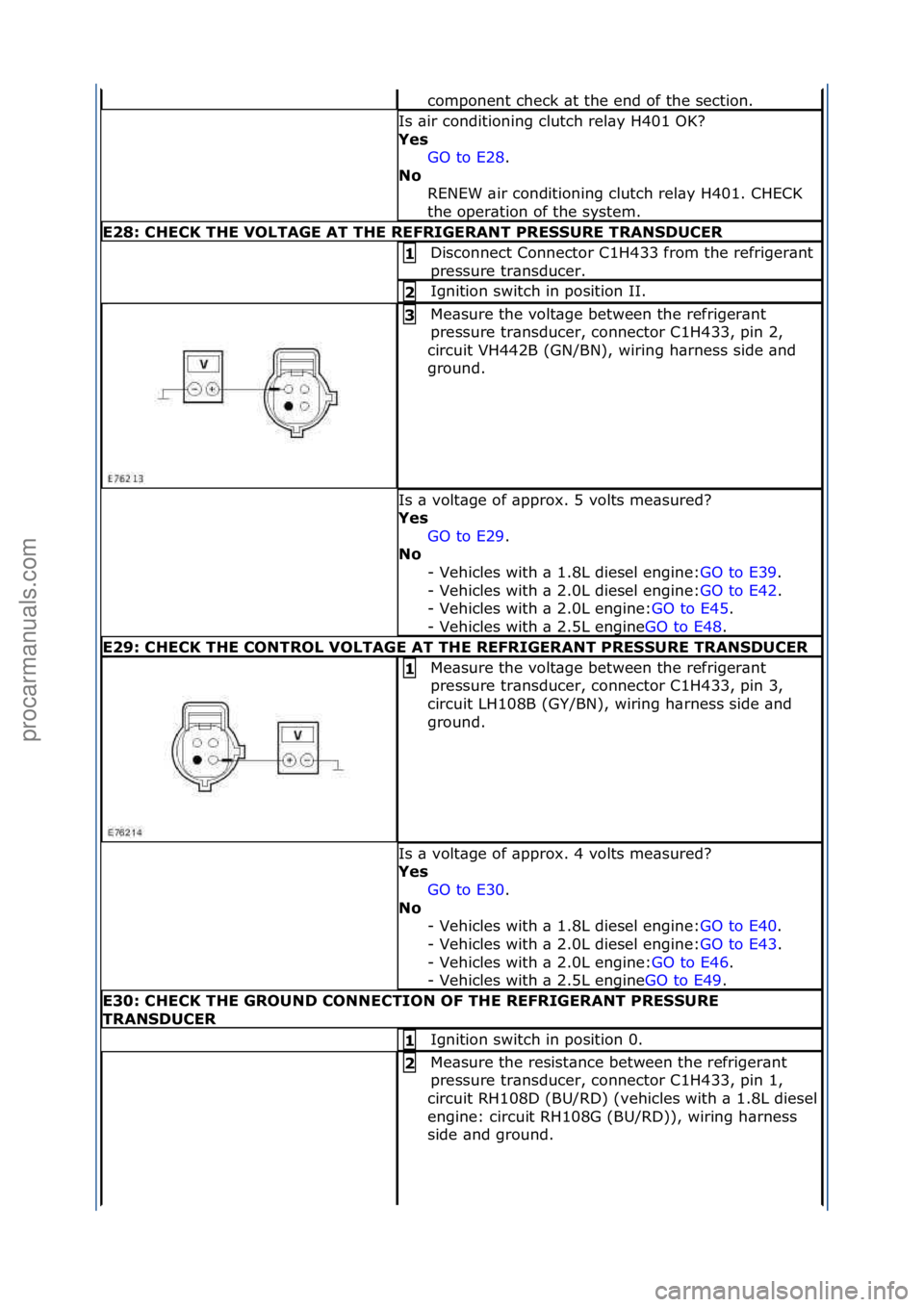 FORD GALAXY 2006  Service Repair Manual component\fcheck\f\bt\fthe\fend\fof\fthe\fsection.\f
Is\f\bir\fconditioning\fclutch\frel\by\fH401\fOK?\f
Yes\bGO\fto\fE28 .\f\f
No\b R

ENEW\f\bir\fconditioning\fclutch\frel\by\fH401.\fCHECK\f
the\fop