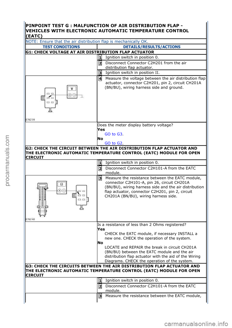 FORD GALAXY 2006  Service Repair Manual PINPOINT\bTE\fT\bG\b:\bMALFUNCTION\bOF\bAIR\bDI\fTRIBUTION\bFLAP\b-\b
VEHICLE\f\bWITH\bELECTRONIC\bAUTOMATIC\bTEMPERATURE\bCONTROL\b
(EATC)\b
NOTE:\fEnsure\fth\bt\fthe\f\bir\fdistribution\ffl\bp\fis\f