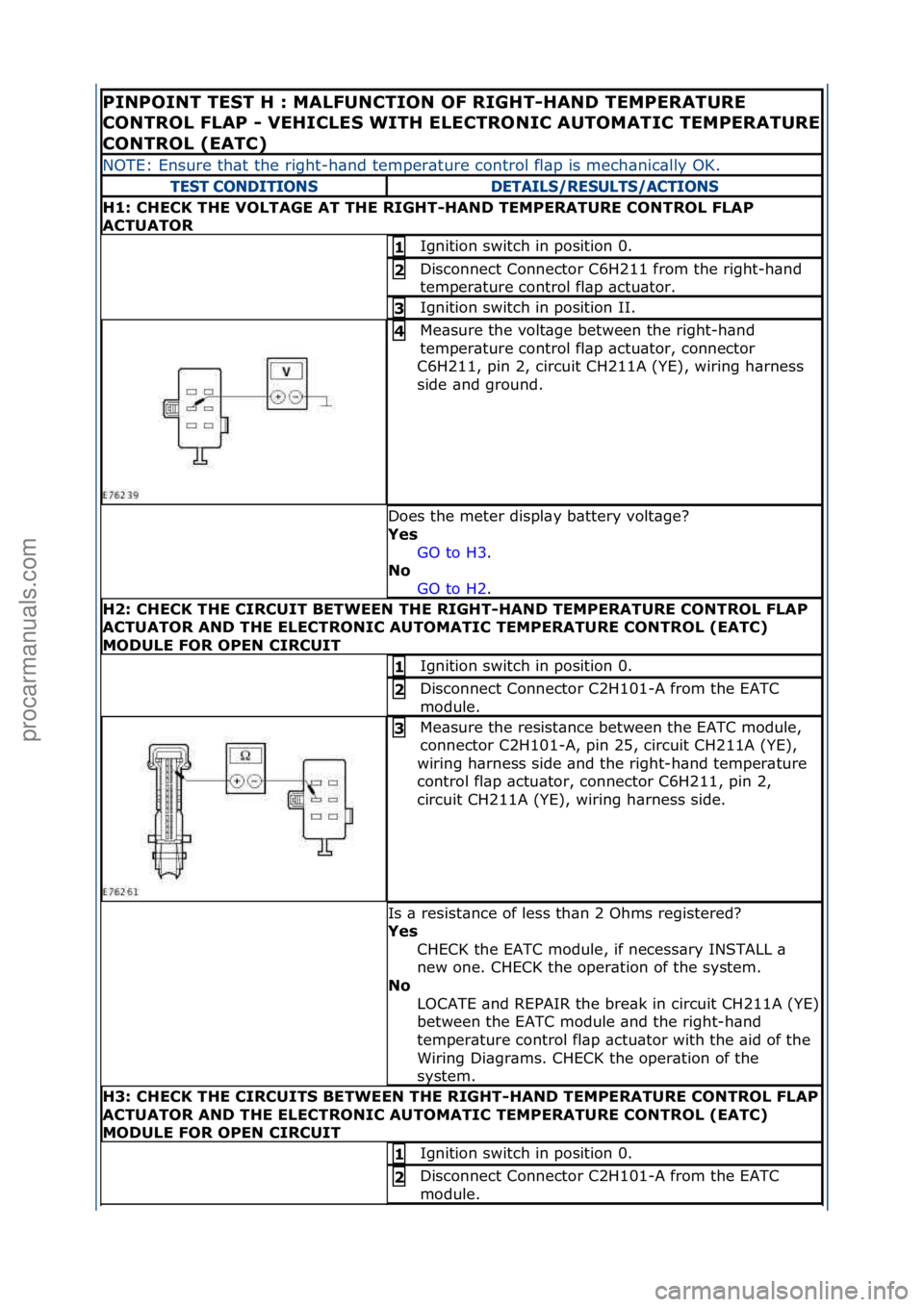 FORD GALAXY 2006  Service Repair Manual PINPOINT\bTE\fT\bH\b:\bMALFUNCTION\bOF\bRIGHT-HAND\bTEMPERATURE\b
CONTROL\bFLAP\b-
\bVEHICLE\f\bWITH\bELECTRONIC\bAUTOMATIC\bTEMPERATURE\b
CONTROL\b(EATC)\b
NOTE:\fEnsure\fth\bt\fthe\fright-h\bnd\ftem