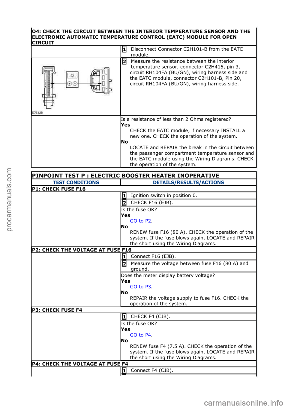 FORD GALAXY 2006  Service Repair Manual O4:\bCHECK\bTHE\bCIRCUIT\bBETWEEN\bTHE\bINTERIOR\bTEMPERATURE\b\fEN\fOR\bAND\bTHE\b
ELECTRONIC\bAUTOMATIC\bTEMPERATURE\bCONTROL\b(EATC)\bMODULE\bFOR\bOPEN\b
CIRCUIT
Disconnect\fConnector\fC2H101-B\ffr