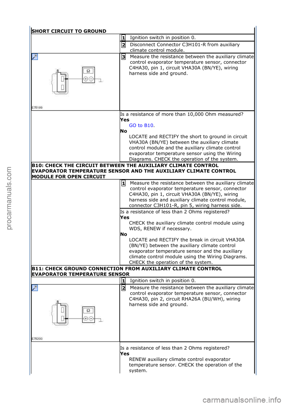 FORD GALAXY 2006  Service Repair Manual \fHORT\bCIRCUIT\bTO\bGROUND
Ignition\fswitch\fin\fposition\f0.\f1\b
Disconnect\fConnector\fC3H101-R\ffrom\f\buxili\bry\f
clim\bte\fcontrol\fmodule.\f2\b
Me\bsure\fthe\fresist\bnce\fbetween\fthe\f\buxi