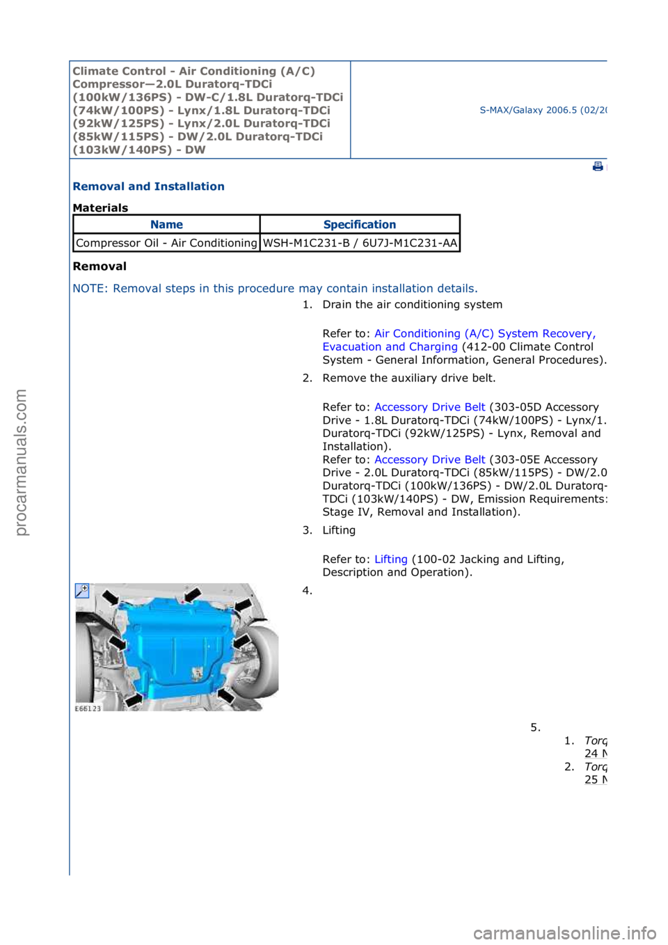FORD GALAXY 2006  Service Repair Manual Climate\bControl\b\f\bAir\bConditioning\b(A/C)\b
Compressor—2.0L\bDuratorq\fTDCi\b
(100kW/136PS)\b\f\bDW\fC/1.8L\bDuratorq\fTDCi\b
(74kW/100PS)\b\f\bLynx/1.8L\bDuratorq\fTDCi\b
(92kW/125PS)\b\f\bLyn