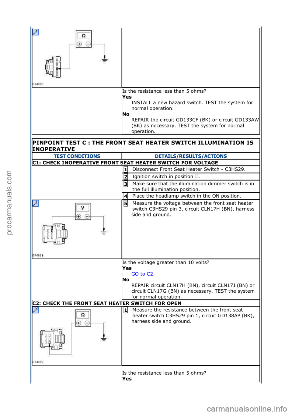 FORD GALAXY 2006  Service Repair Manual Is\fthe\fresist\bnce\fless\fth\bn\f5\fohms?\f
Y\bs INSTALL\f\b\fnew\fh\bz\brd\fswitch.\fTEST\fthe\fsystem\ffor\f
norm\bl\foper\btion.\f
No 
REPAIR\fthe\fcircuit\fGD133CF\f(BK)\for\fcircuit\fGD133AW\f

