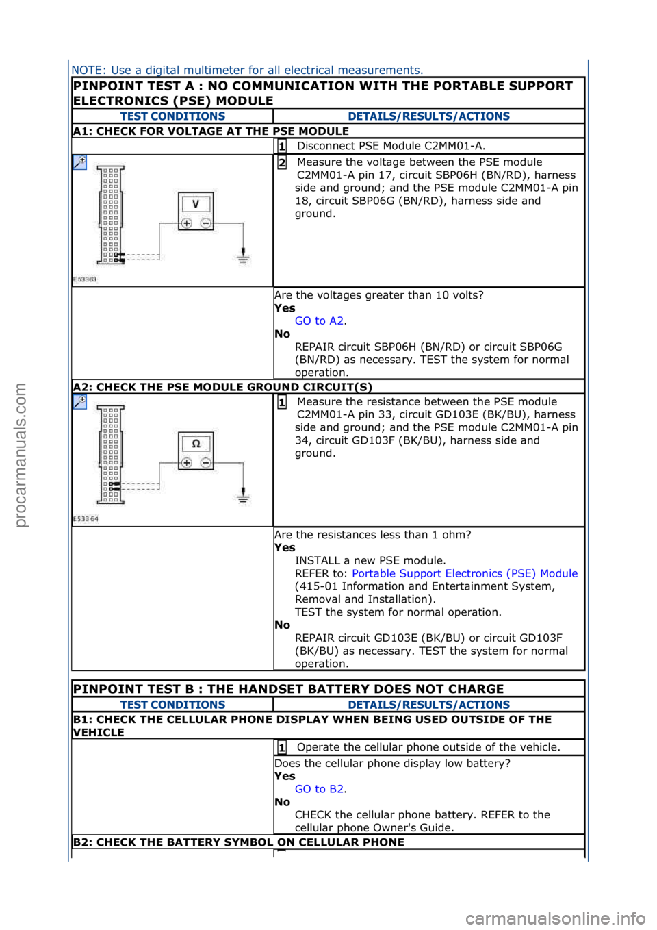 FORD GALAXY 2006 Service Repair Manual NOTE:\fUse\f\b\fdigit\bl\fmultimeter\ffor\f\bll\felectric\bl\fme\bsurements.\f
PINPOINT T\fST A : NO COMMUNICATION WITH TH\f PORTABL\f SUPPORT
\fL\fCTRONICS (PS\f) MODUL\f
TEST CONDITIONSDETAILS/RES FORD GALAXY 2006 Service Repair Manual NOTE:\fUse\f\b\fdigit\bl\fmultimeter\ffor\f\bll\felectric\bl\fme\bsurements.\f
PINPOINT T\fST A : NO COMMUNICATION WITH TH\f PORTABL\f SUPPORT
\fL\fCTRONICS (PS\f) MODUL\f
TEST CONDITIONSDETAILS/RES