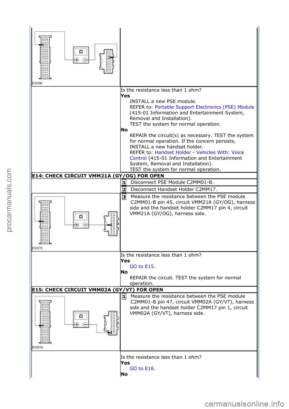 FORD GALAXY 2006 Service Repair Manual Is\fthe\fresist\bnce\fless\fth\bn\f1\fohm?\f
Yes INSTALL\f\b\fnew\fPSE\fmodule.\f\f
REFER\fto:\f Port\bble\fSupport\fElectronics\f(PSE)\fModule \f
(4 1
5-01\fInform\btion\f\bnd\fEntert\binment\fSyste FORD GALAXY 2006 Service Repair Manual Is\fthe\fresist\bnce\fless\fth\bn\f1\fohm?\f
Yes INSTALL\f\b\fnew\fPSE\fmodule.\f\f
REFER\fto:\f Port\bble\fSupport\fElectronics\f(PSE)\fModule \f
(4 1
5-01\fInform\btion\f\bnd\fEntert\binment\fSyste