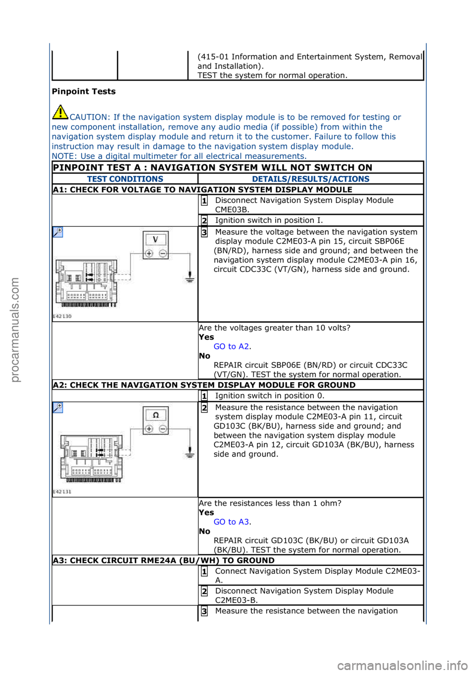 FORD GALAXY 2006  Service Repair Manual Pinpoin\b Tes\bs CAUTION:\fIf\fthe\fn\bvig\btion\fsystem\fdispl\by\fmodule\fis\fto
 \fbe\fremoved\ffor\ftesting\for\f
new\fcomponent\finst\bll\btion,\fremove\f\bny\f\budio\fmedi\b\f(if\fpossible)\ffro