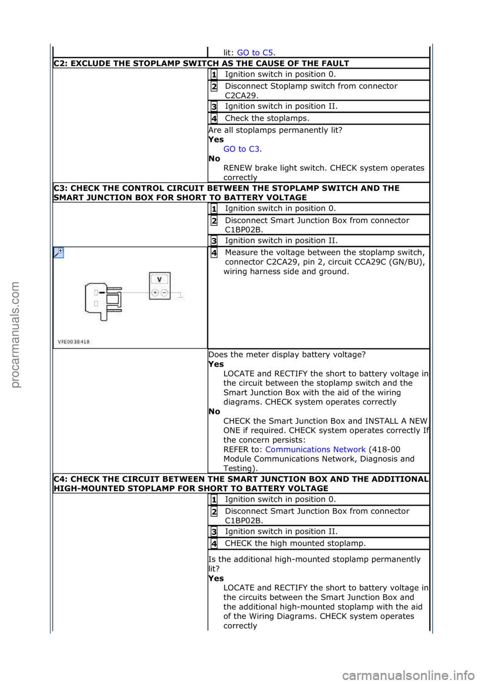 FORD GALAXY 2006  Service Repair Manual lit:\fGO\fto\fC5 .\f\f
C2:\bEXCLUDE\bTHE\bSTOPLAMP\bSWITCH\bAS\bTHE\bCAUSE\bOF\bTHE\bFAULT
Ignition\fswitch\fin\fposition\f0.\f1\b
Disconnect\fStopl\bmp\fswitch\ffrom\fconnector\f
C2CA29.\f2\b
Ignitio