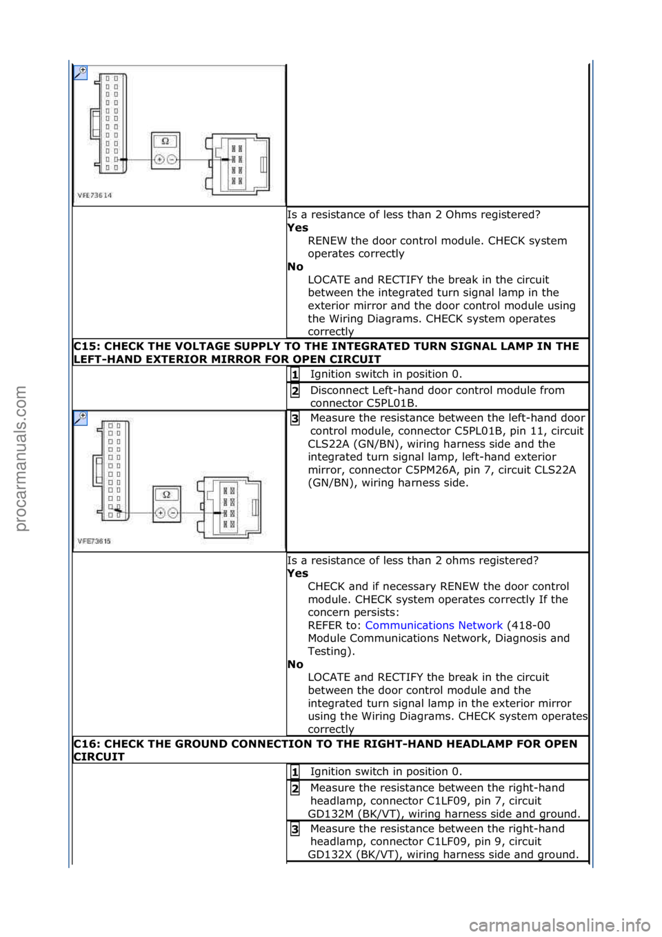 FORD GALAXY 2006  Service Repair Manual Is\f\b\fresist\bnce\fof\fless\fth\bn\f2\fOhms\fregistered?\f
Yes\bRENEW\fthe\fdoor\fcontrol\fmodule.\fCHECK\fsystem\f
oper\btes\fcorrectly\f
No\b
LOCATE\f\bnd\fRECTIFY\fthe\fbre\bk\fin\fthe\fcircuit\f