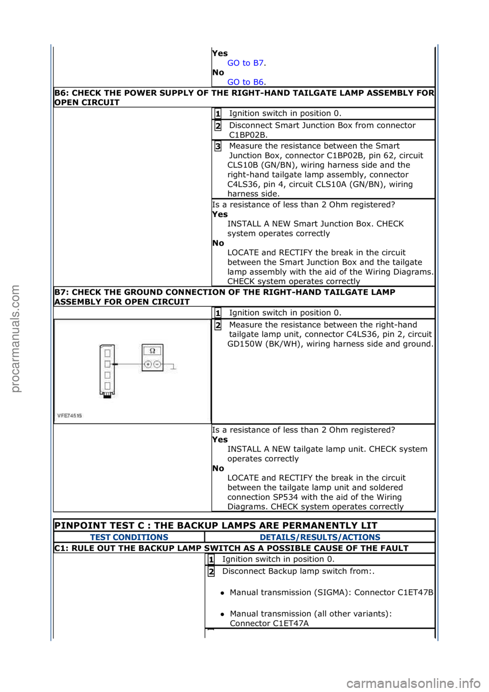 FORD GALAXY 2006 Service Repair Manual Yes\bGO\fto\fB7.\f\f
No\b GO
\fto\fB6.\f\f
B6:\bCHECK\bTHE\bPOWER\bSUPPLY\bOF\bTHE\bRIGHT-HAND\bTAILGATE\bLAMP\bASSEMBLY\bFOR\b
OPEN\bCIRCUIT
Ignition\fswitch\fin\fposition\f0.\f1\b
Disconnect\fSm\br FORD GALAXY 2006 Service Repair Manual Yes\bGO\fto\fB7.\f\f
No\b GO
\fto\fB6.\f\f
B6:\bCHECK\bTHE\bPOWER\bSUPPLY\bOF\bTHE\bRIGHT-HAND\bTAILGATE\bLAMP\bASSEMBLY\bFOR\b
OPEN\bCIRCUIT
Ignition\fswitch\fin\fposition\f0.\f1\b
Disconnect\fSm\br