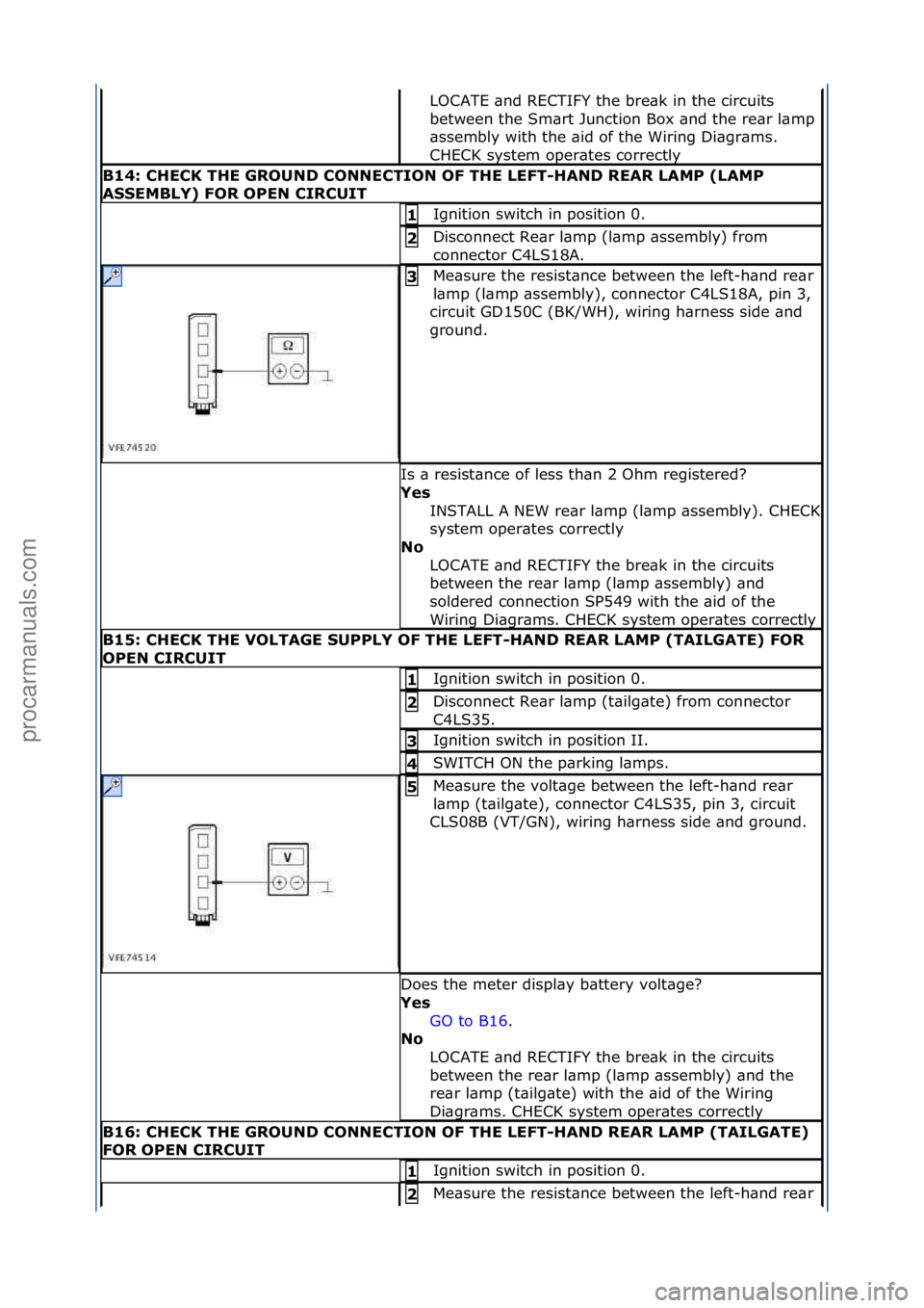 FORD GALAXY 2006  Service Repair Manual LOCATE\f\bnd\fRECTIFY\fthe\fbre\bk\fin\fthe\fcircuits\f
between\fthe\fSm\brt\fJunction\fBox\f\bnd\fthe\fre\br\fl\bmp\f
\bssembly\fwith\fthe\f\bid\fof\fthe\fWiring\fDi\bgr\bms.\f
CHECK\fsystem\foper\bt