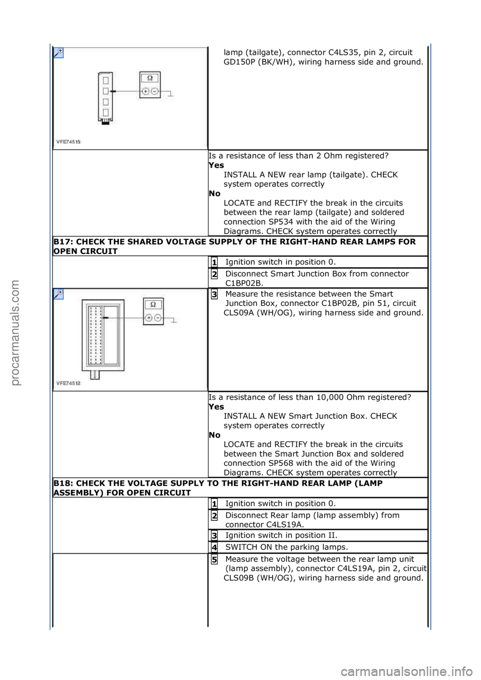 FORD GALAXY 2006  Service Repair Manual l\bmp\f(t\bilg\bte),\fconnector\fC4LS35,\fpin\f2,\fcircuit\f
GD150P\f(BK/WH),\fwiring\fh\brness\fside\f\bnd\fground.\f
Is\f\b\fresist\bnce\fof\fless\fth\bn\f2\fOhm\fregistered?\f
Yes\bINSTALL\fA\fNEW\