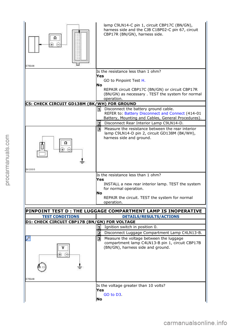 FORD GALAXY 2006  Service Repair Manual l\bmp\fC9LN14-C\fpin\f1,\fcircuit\fCBP17C\f(BN/GN),\f
h\brness\fside\f\bnd\fthe\fCJB\fC1BP02-C\fpin\f67,\fcircuit\f
CBP17R\f(BN/GN),\fh\brness\fside.\f
Is\fthe\fresist\bnce\fless\fth\bn\f1\fohm?\f
Yes