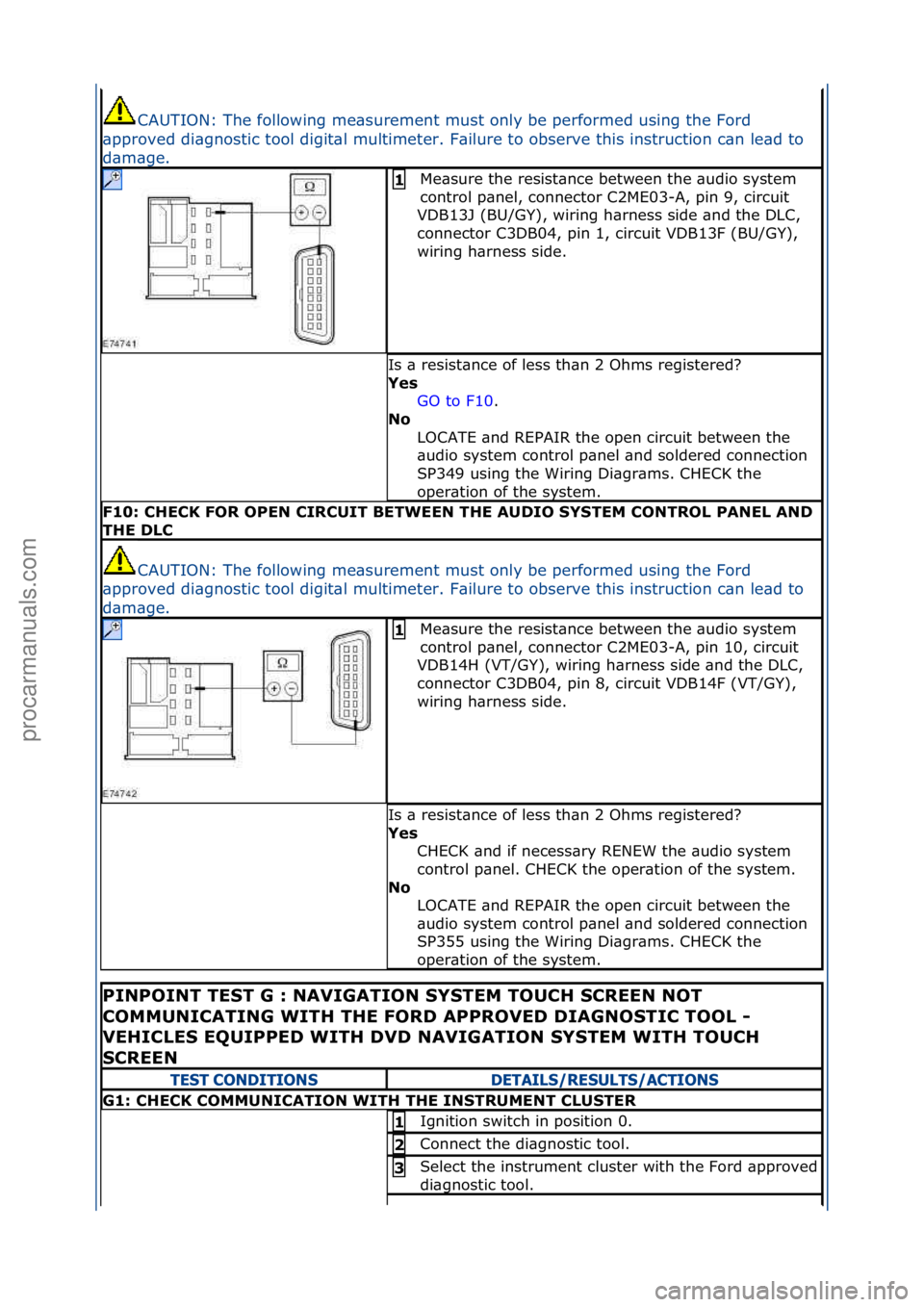 FORD GALAXY 2006  Service Repair Manual CAUTION:\fThe\ffollowing\fme\bsurement\fmust\fonly\fbe\fperformed\fusing\fthe\fFord\f
\bpproved\fdi\bgnostic\ftool\fdigit\bl\fmultimeter.\fF\bilure\fto\fobserve\fthis\finstruction\fc\bn\fle\bd\fto\f
d