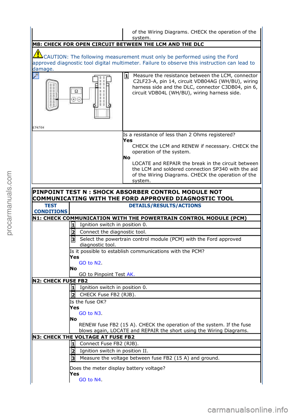 FORD GALAXY 2006  Service Repair Manual of\fthe\fWiring\fDi\bgr\bms.\fCHECK\fthe\foper\btion\fof\fthe\f
system.\f
M8: \bHE\bK FOR OPEN \bIR\bUIT BETWEEN THE L\bM AND THE DL\b
CAUTION:\fThe\ffollowing\fme\bsurement\fmust\fonly\fbe\fperformed