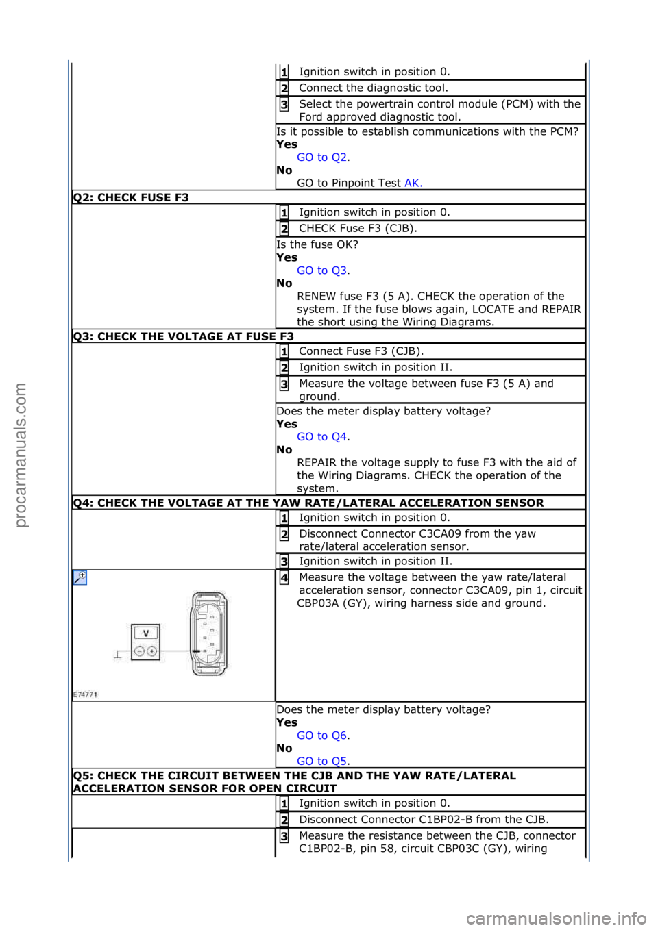FORD GALAXY 2006  Service Repair Manual Ignition\fswitch\fin\fposition\f0.\f1 
Connect\fthe\fdi\bgnostic\ftool.\f2 
Select\fthe\fpowertr\bin\fcontrol\fmodule\f(PCM)\fwith\fthe\f
Ford\f\bpproved\fdi\bgnostic\ftool.\f3 
Is\fit\fpossible\fto\f