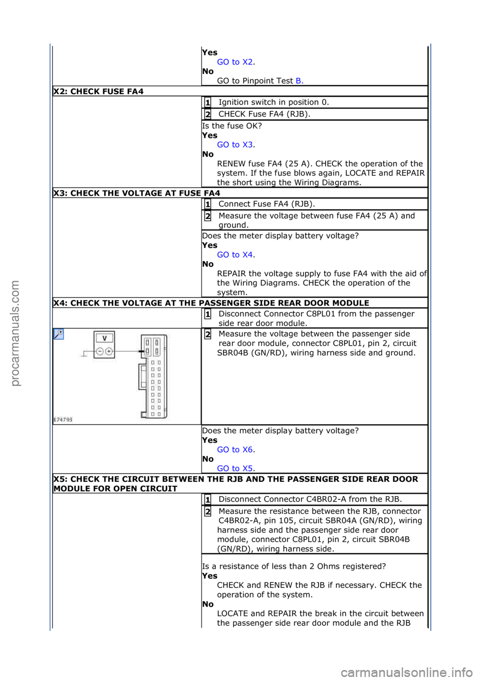 FORD GALAXY 2006 Service Repair Manual Yes GO\fto\fX2.\f\f
No GO
\fto\fPinpoint\fTest\f B.\f\f
X2: \bHE\bK FUSE FA4
Ignition\fswitch\fin\fposition\f0.\f1
CHECK\fFuse\fFA4\f(RJB).\f2
Is\fthe\ffuse\fOK?\f
Yes
GO\fto\fX3.\f\f
No
R
ENE FORD GALAXY 2006 Service Repair Manual Yes GO\fto\fX2.\f\f
No GO
\fto\fPinpoint\fTest\f B.\f\f
X2: \bHE\bK FUSE FA4
Ignition\fswitch\fin\fposition\f0.\f1
CHECK\fFuse\fFA4\f(RJB).\f2
Is\fthe\ffuse\fOK?\f
Yes
GO\fto\fX3.\f\f
No
R
ENE